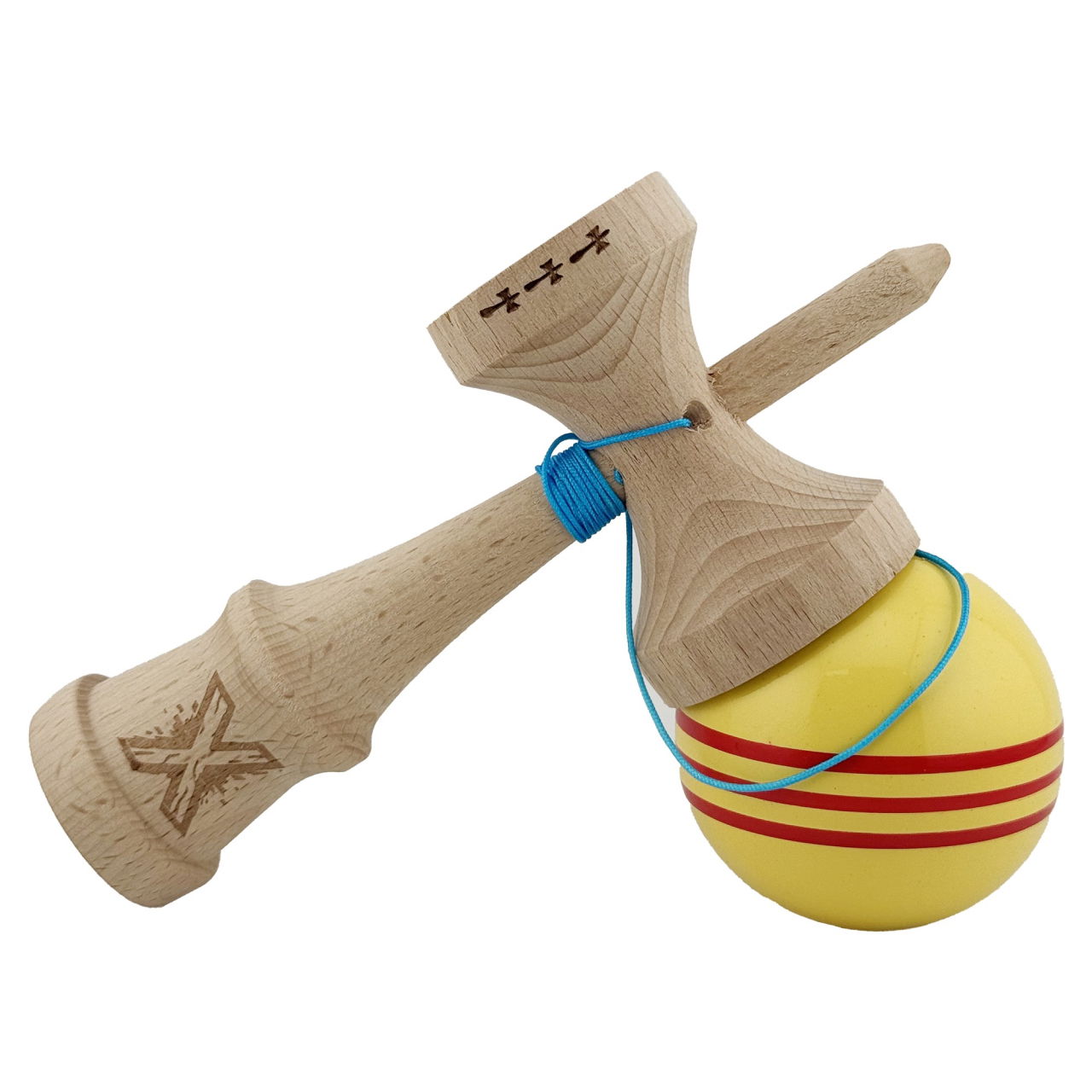 Kendama X Originala, Profesionala, Flippy, Big Cups V2, Super Sticky Legendary Cupe Mari, Rulment Metalic cu Ata 55 cm, Galben/Linii Rosii [4]
