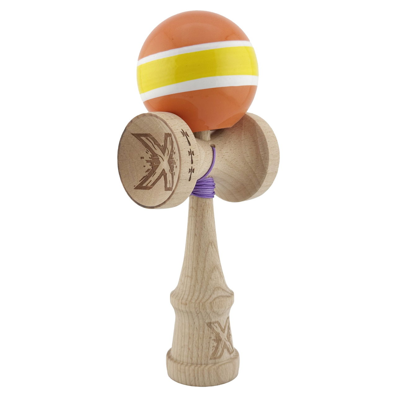 Kendama X Originala, Profesionala, Flippy, Big Cups V2, Super Sticky Legendary Cupe Mari, Rulment Metalic cu Ata 55 cm, Portocaliu/Galben/Alb [9]