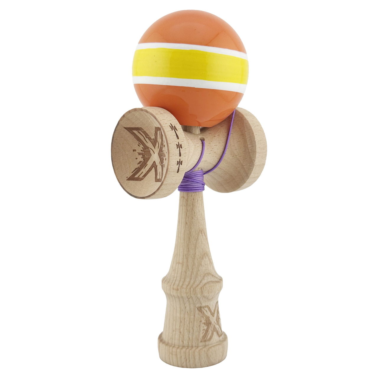 Kendama X Originala, Profesionala, Flippy, Big Cups V2, Super Sticky Legendary Cupe Mari, Rulment Metalic cu Ata 55 cm, Portocaliu/Galben/Alb [2]