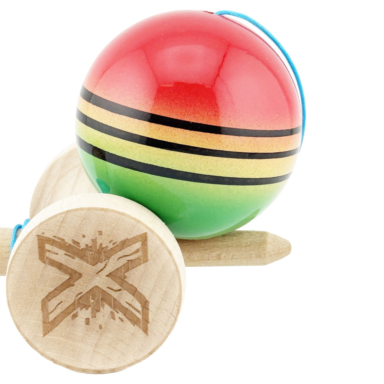 Kendama X Originala, Profesionala, Flippy, Big Cups V2, Super Sticky Legendary Cupe Mari, Rulment Metalic cu Ata 55 cm, Rosu/Galben/Verde [7]