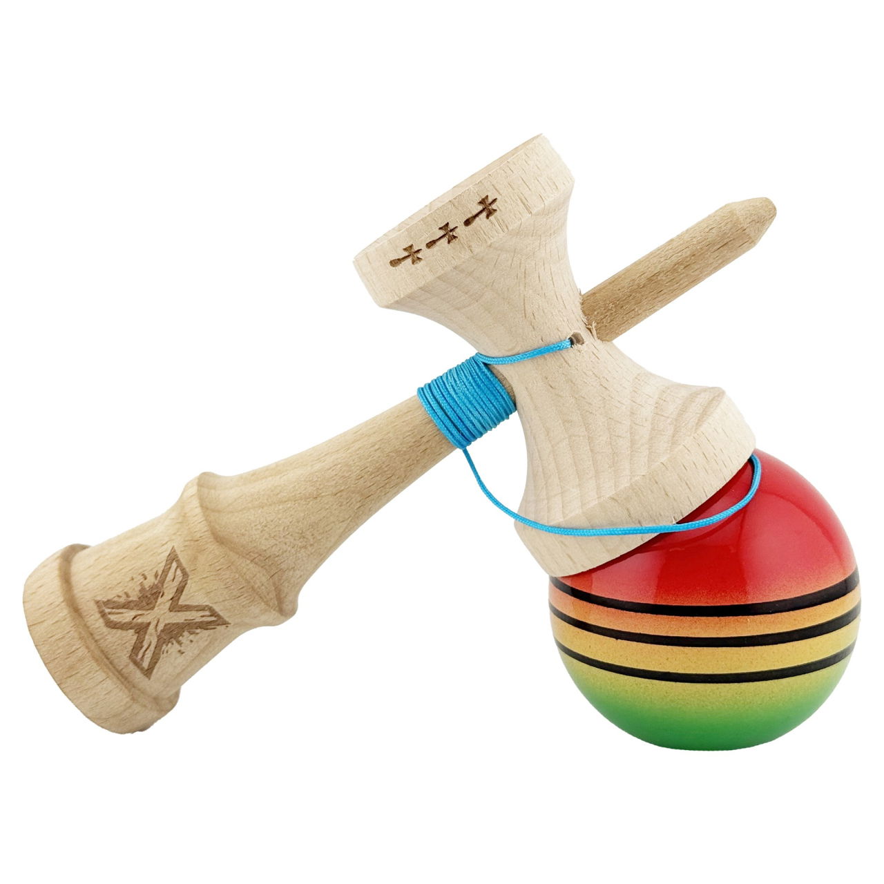 Kendama X Originala, Profesionala, Flippy, Big Cups V2, Super Sticky Legendary Cupe Mari, Rulment Metalic cu Ata 55 cm, Rosu/Galben/Verde [4]