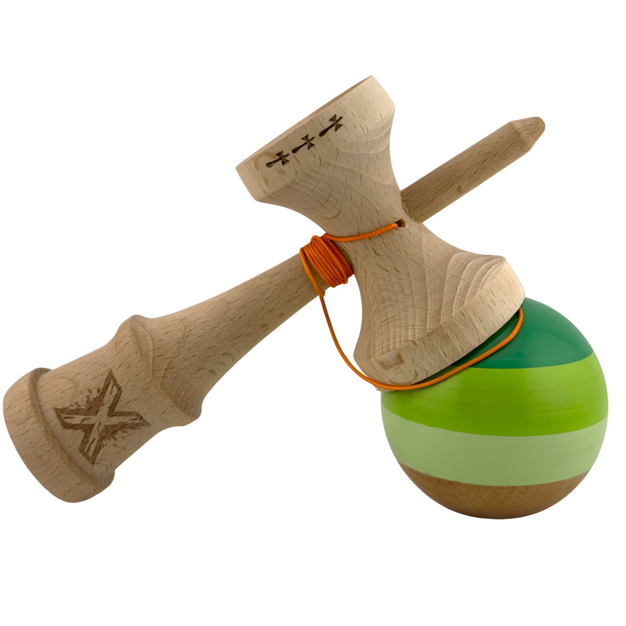 Kendama X Originala, Profesionala, Flippy, Big Cups V2, Super Sticky Legendary Cupe Mari, Rulment Metalic cu Ata 55 cm, Verde Mix [2]
