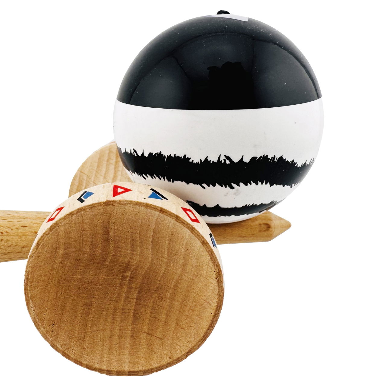 Kendama X Originala, Profesionala, Flippy, BLACK DRAGON, Super Sticky cu Cupe Mari KING SIZE V3, Gaura in Baza, Rulment Metalic, din lemn 18 cm, Ata 62/65 cm, Alb/Negru [8]