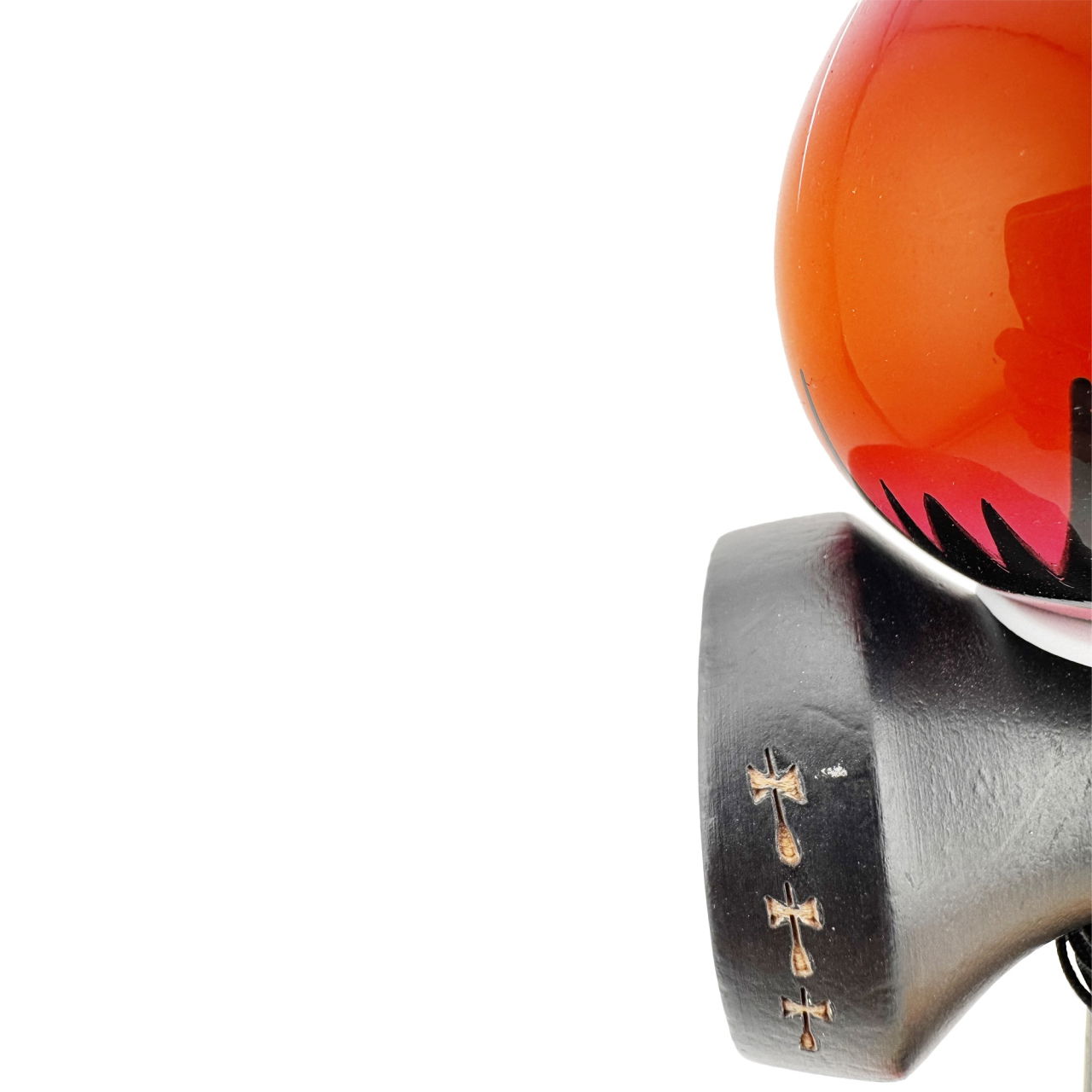 Kendama X Originala, Profesionala, Flippy, BLACK Spider King, Super Sticky cu Cupe Mari KING SIZE V3, Gaura in Baza, Rulment Metalic, din lemn 18 cm, Ata 62/65 cm, Rosu/Negru [7]