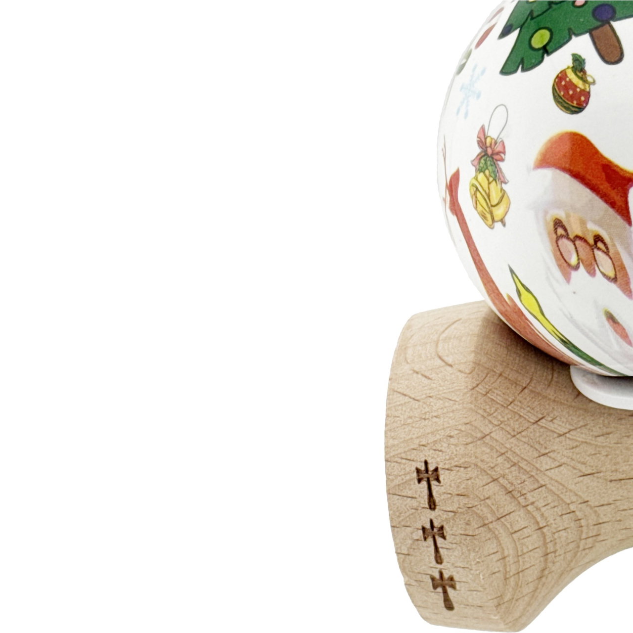 Kendama X Originala, Profesionala, Flippy, Christmas Edition, Super Sticky cu Cupe Mari KING SIZE V3, Rulment Metalic si Gaura in Baza, din Lemn 18 cm, Ata 62/65 cm, Alb Xmass Party [7]