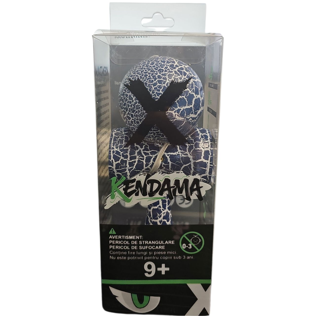 Kendama X Originala, Profesionala, Flippy, Cracked, din Lemn, 18 cm, Albastru/Alb [4]