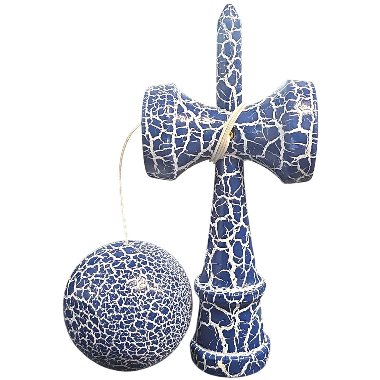 Kendama X Originala, Profesionala, Flippy, Cracked, din Lemn, 18 cm, Albastru/Alb [2]