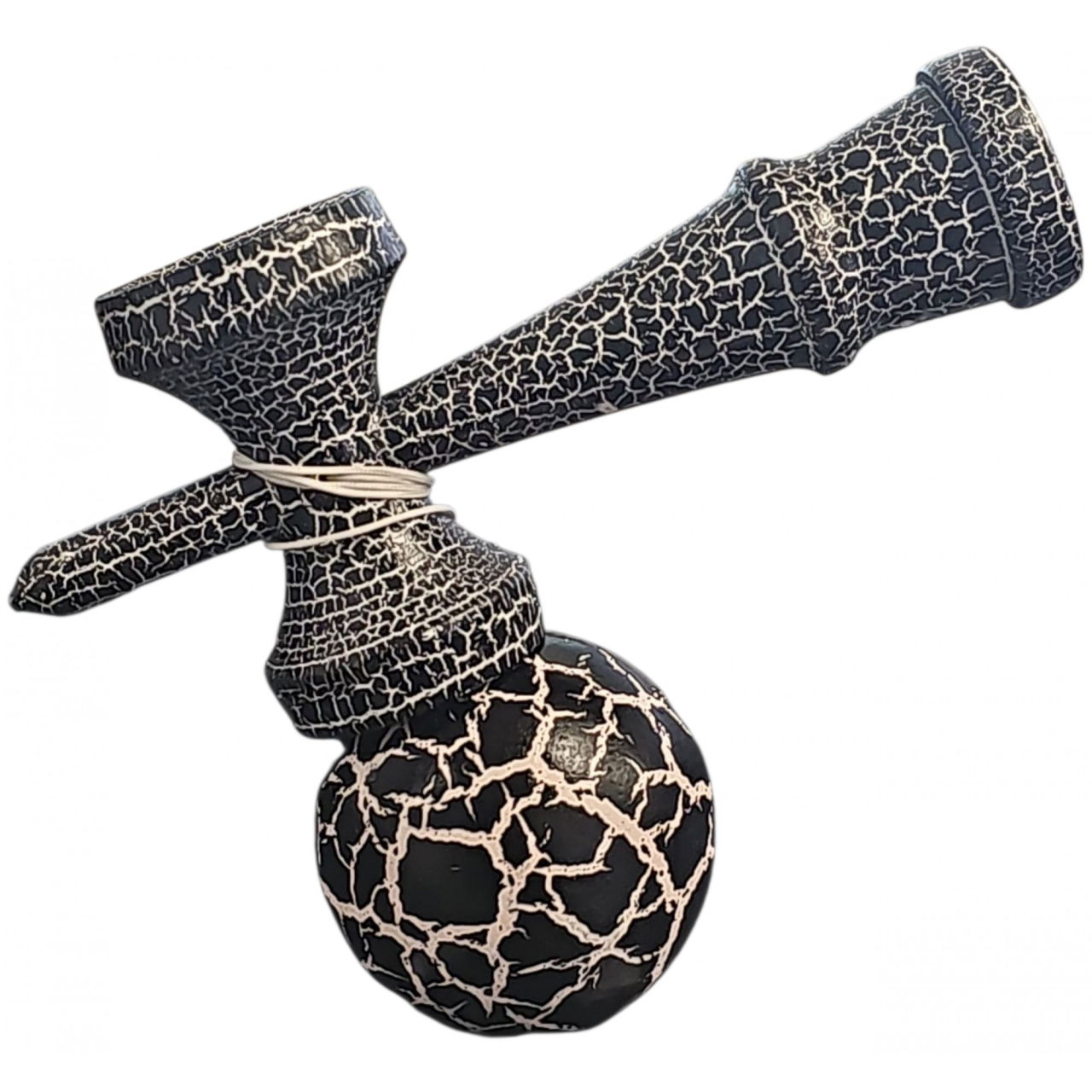 Kendama X Originala, Profesionala, Flippy, Cracked, din Lemn, 18 cm, Negru Alb [2]