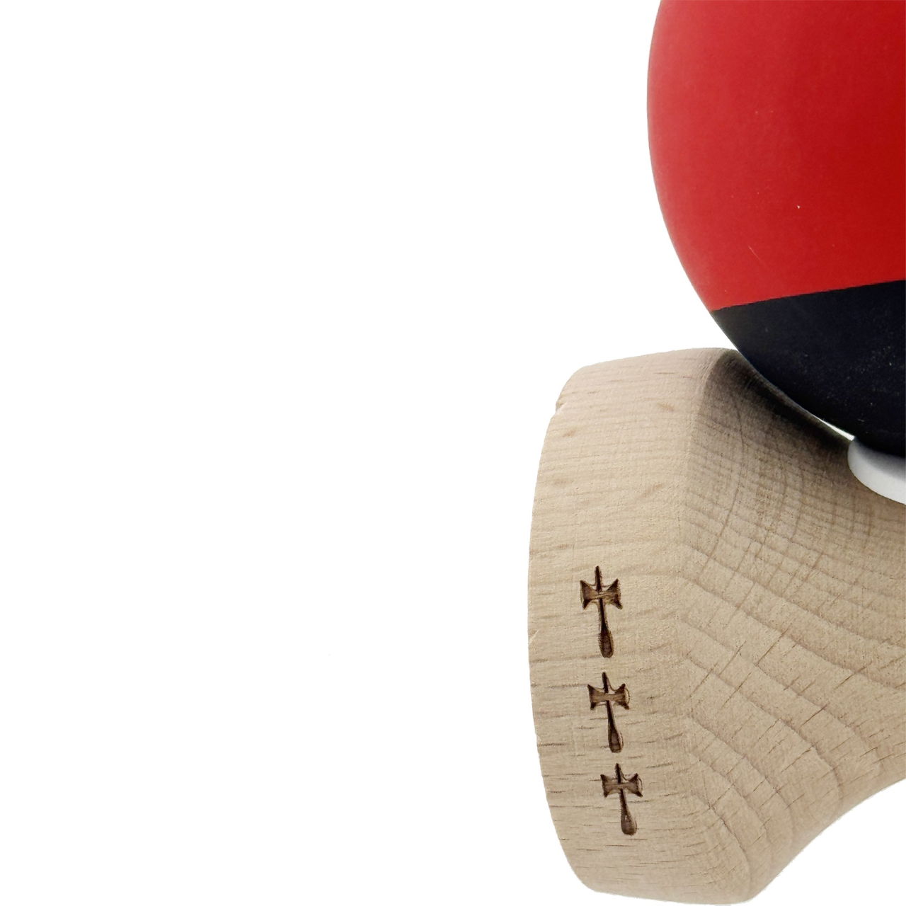 Kendama X Originala, Profesionala, Flippy, Cupe Mari KING SIZE V3, Rubber Grip, Gaura in Baza, Rulment Metalic, din lemn 18 cm, Ata 62/65 cm, Bicolor Rosu/Negru [7]