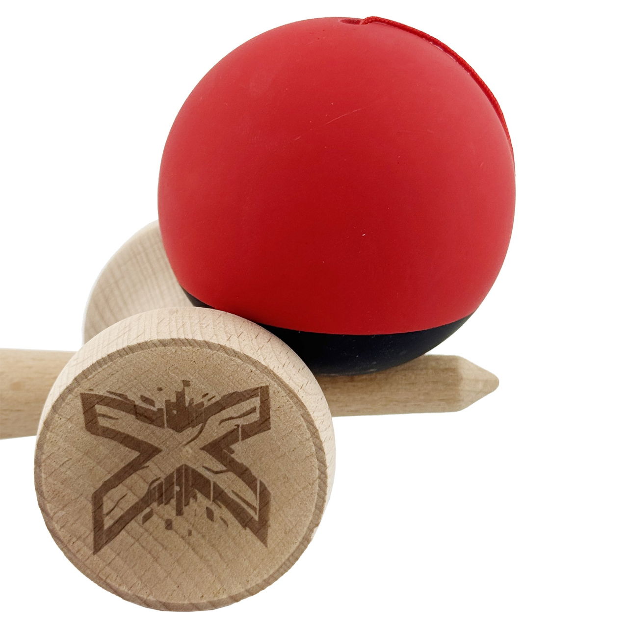 Kendama X Originala, Profesionala, Flippy, Cupe Mari KING SIZE V3, Rubber Grip, Gaura in Baza, Rulment Metalic, din lemn 18 cm, Ata 62/65 cm, Bicolor Rosu/Negru [8]