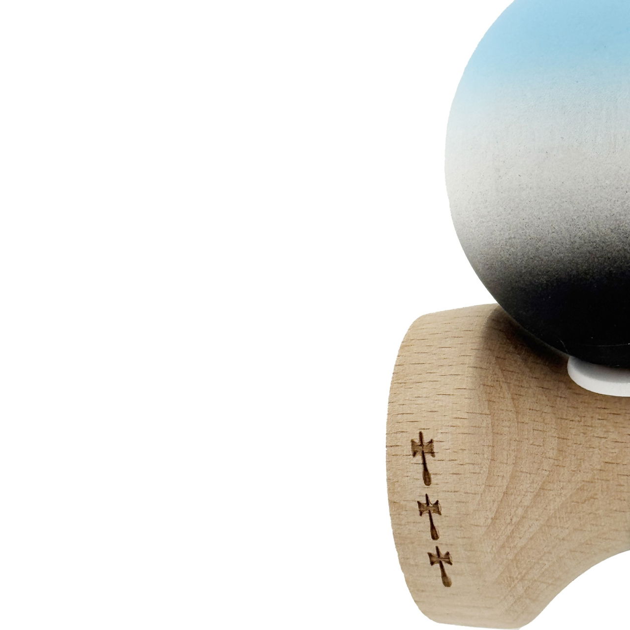 Kendama X Originala, Profesionala, Flippy, Cupe Mari KING SIZE V3, Rubber Grip, Gaura in Baza, Rulment Metalic, din lemn 18 cm, Ata 62/65 cm, Gradient Albastru deschis/Alb/Negru [7]