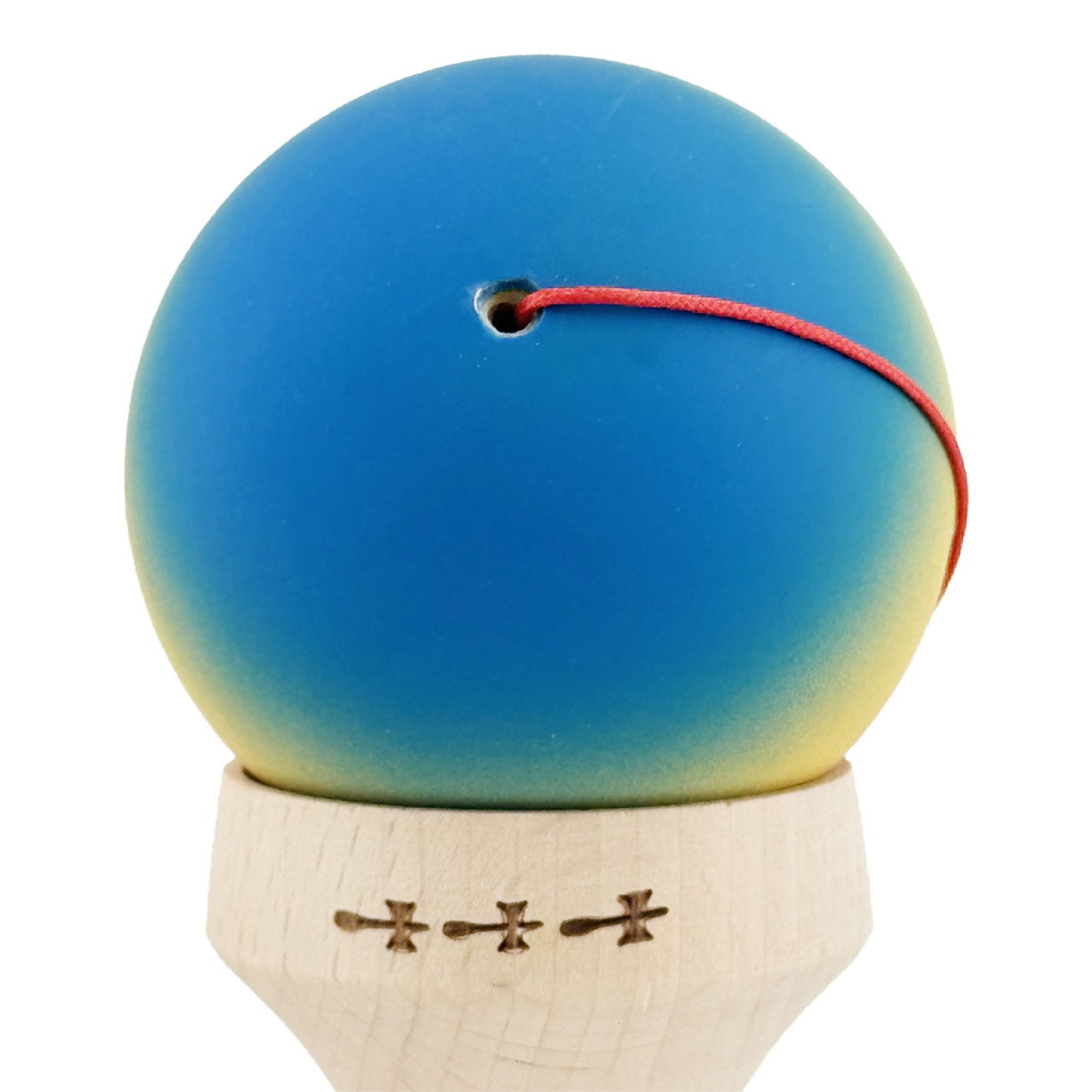 Kendama X Originala, Profesionala, Flippy, Cupe Mari KING SIZE V3, Rubber Grip, Gaura in Baza, Rulment Metalic, din lemn 18 cm, Ata 62/65 cm, Gradient Albastru/Galben/Rosu [9]