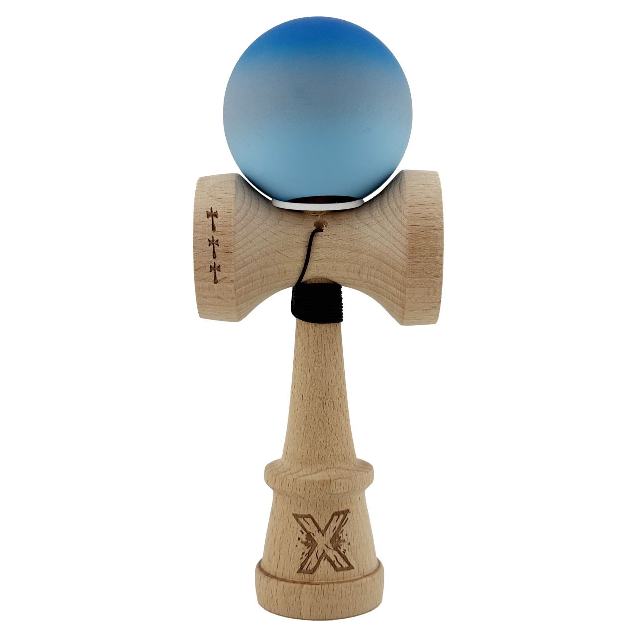 Kendama X Originala, Profesionala, Flippy, Cupe Mari KING SIZE V3, Rubber Grip, Gaura in Baza, Rulment Metalic, din lemn 18 cm, Ata 62/65 cm, Gradient Albastru/Gri/Albastru deschis [2]