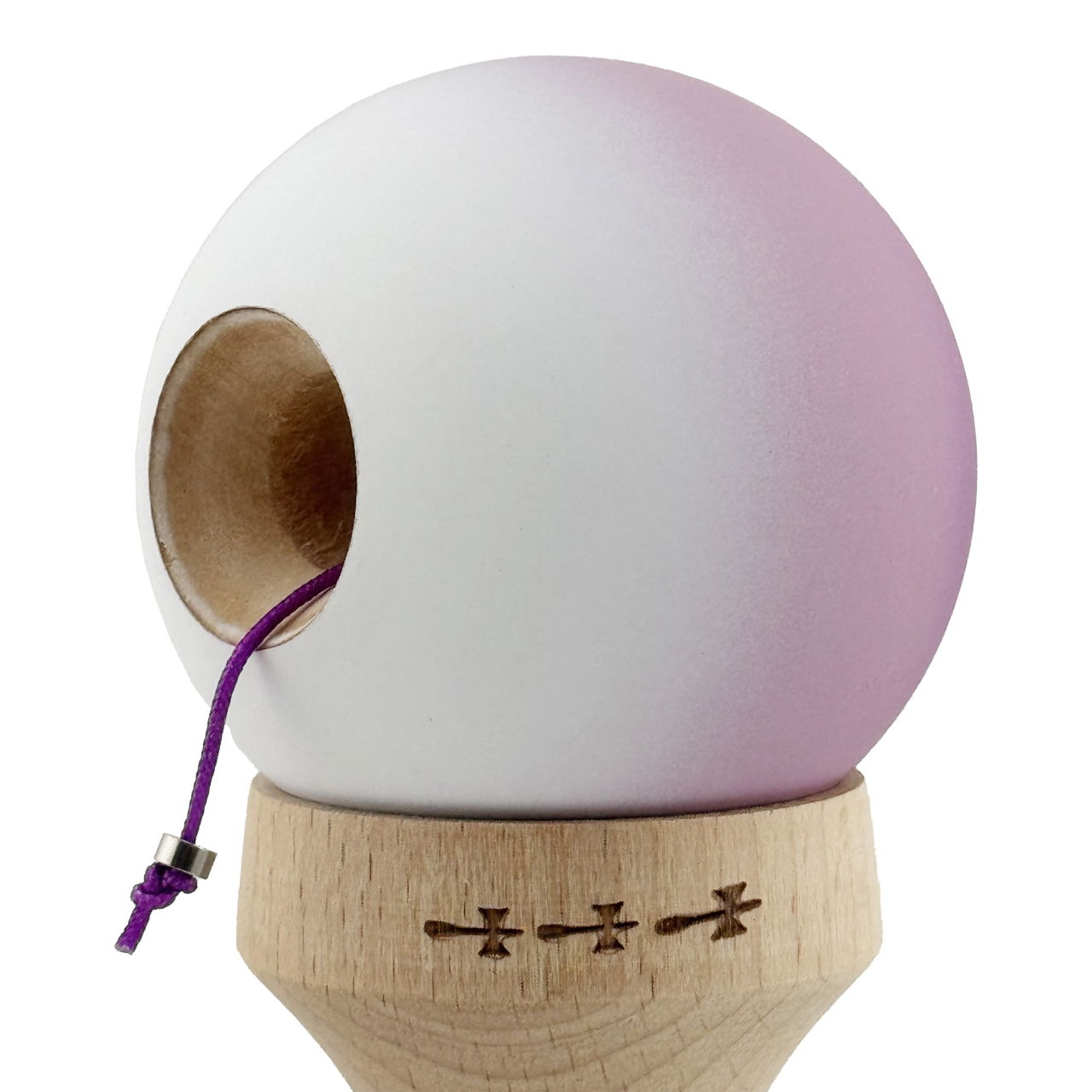 Kendama X Originala, Profesionala, Flippy, Cupe Mari KING SIZE V3, Rubber Grip, Gaura in Baza, Rulment Metalic, din lemn 18 cm, Ata 62/65 cm, Gradient Mov/Alb [6]