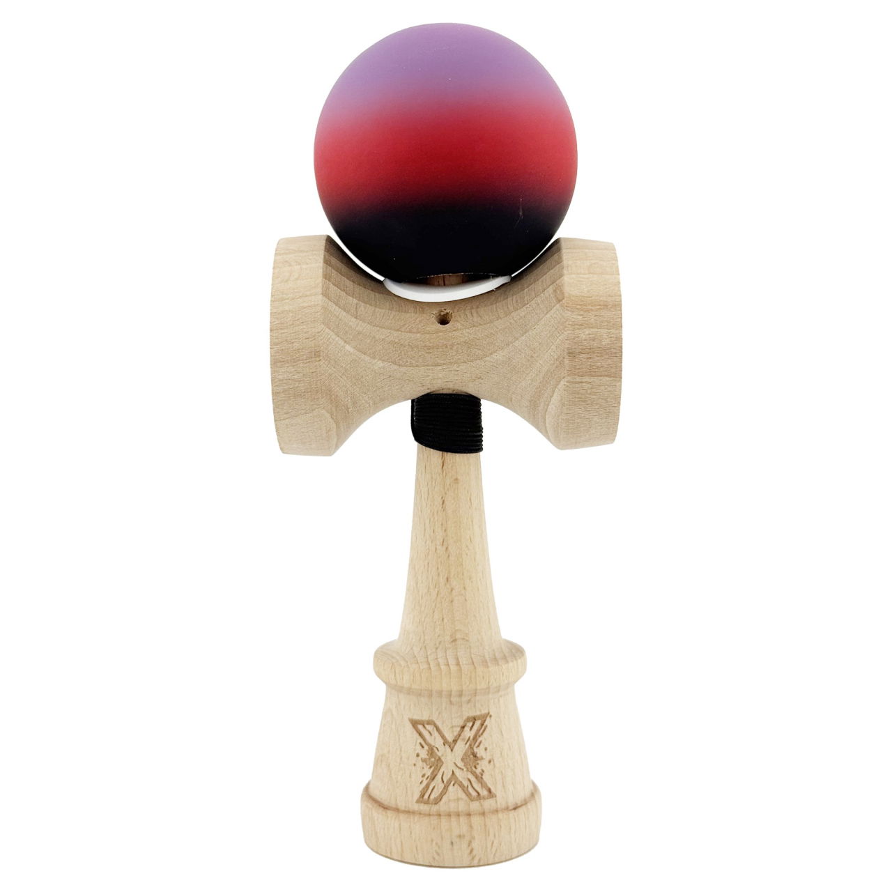 Kendama X Originala, Profesionala, Flippy, Cupe Mari KING SIZE V3, Rubber Grip, Gaura in Baza, Rulment Metalic, din lemn 18 cm, Ata 62/65 cm, Gradient Mov/Rosu/Negru [2]