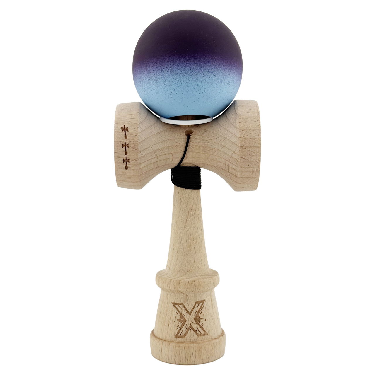 Kendama X Originala, Profesionala, Flippy, Cupe Mari KING SIZE V3, Rubber Grip, Gaura in Baza, Rulment Metalic, din lemn 18 cm, Ata 62/65 cm, Gradient Negru/Albastru deschis [2]
