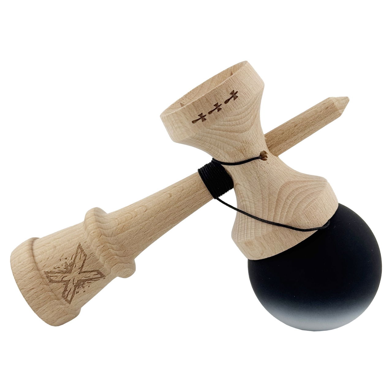 Kendama X Originala, Profesionala, Flippy, Cupe Mari KING SIZE V3, Rubber Grip, Gaura in Baza, Rulment Metalic, din lemn 18 cm, Ata 62/65 cm, Gradient Negru/Alb [5]
