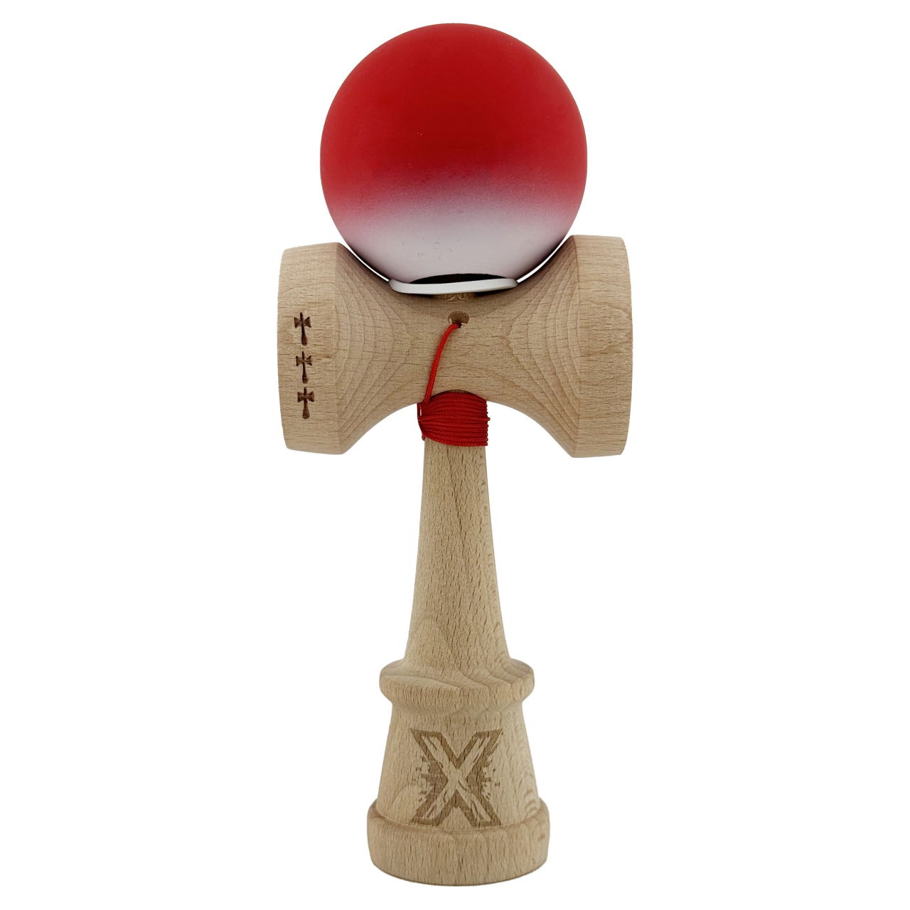 Kendama X Originala, Profesionala, Flippy, Cupe Mari KING SIZE V3, Rubber Grip, Gaura in Baza, Rulment Metalic, din lemn 18 cm, Ata 62/65 cm, Gradient Rosu/Alb [2]
