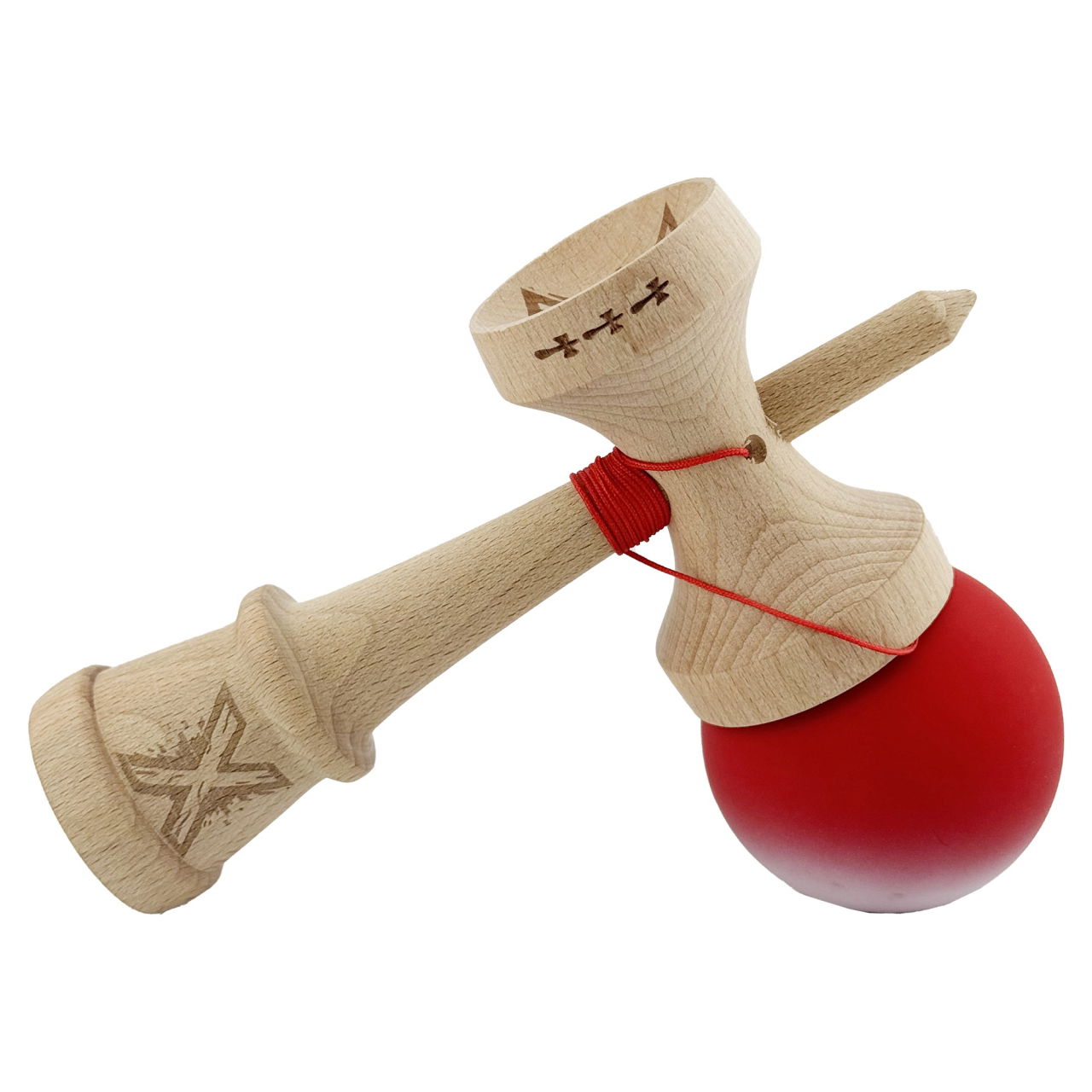 Kendama X Originala, Profesionala, Flippy, Cupe Mari KING SIZE V3, Rubber Grip, Gaura in Baza, Rulment Metalic, din lemn 18 cm, Ata 62/65 cm, Gradient Rosu/Alb [5]