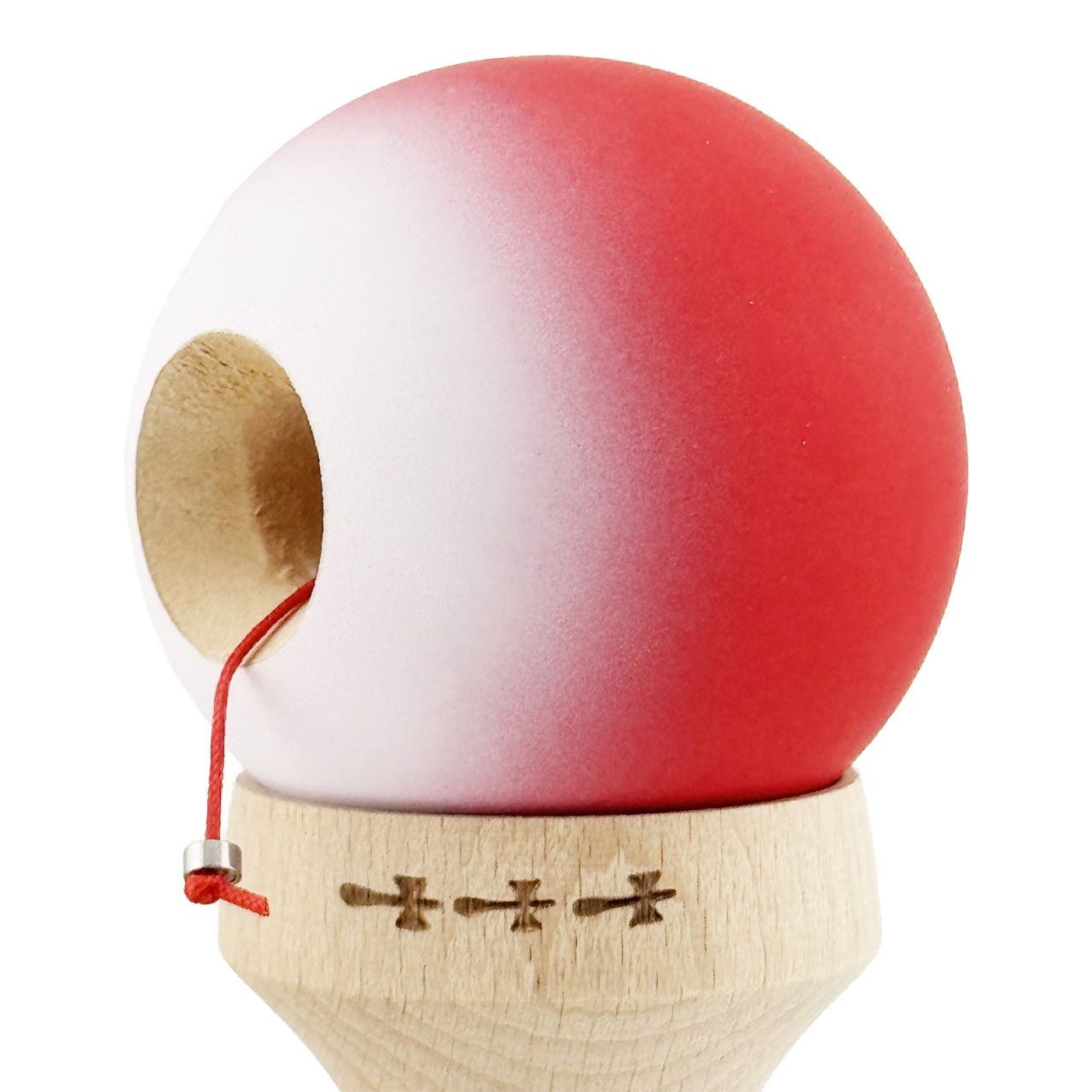 Kendama X Originala, Profesionala, Flippy, Cupe Mari KING SIZE V3, Rubber Grip, Gaura in Baza, Rulment Metalic, din lemn 18 cm, Ata 62/65 cm, Gradient Rosu/Alb [6]