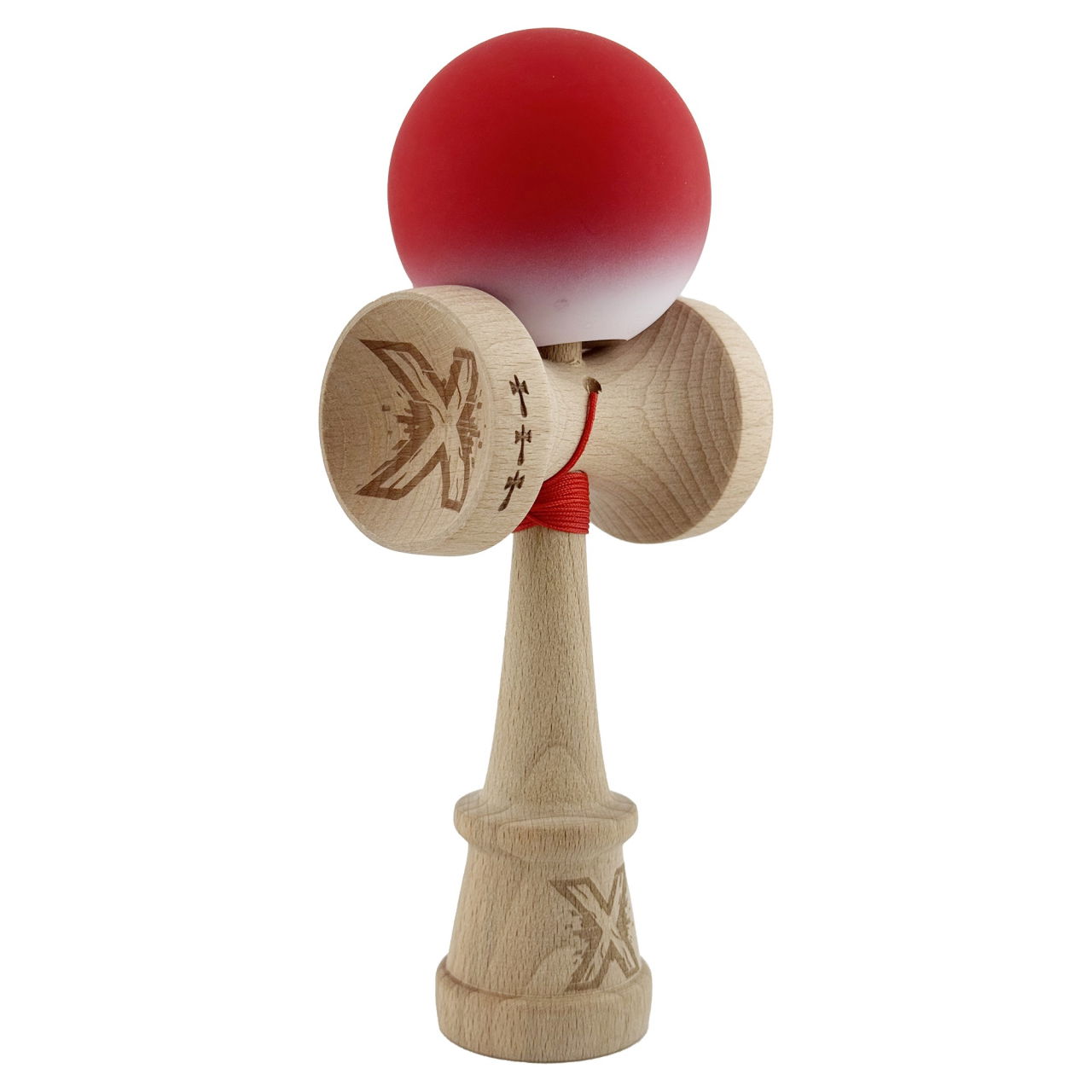 Kendama X Originala, Profesionala, Flippy, Cupe Mari KING SIZE V3, Rubber Grip, Gaura in Baza, Rulment Metalic, din lemn 18 cm, Ata 62/65 cm, Gradient Rosu/Alb [1]
