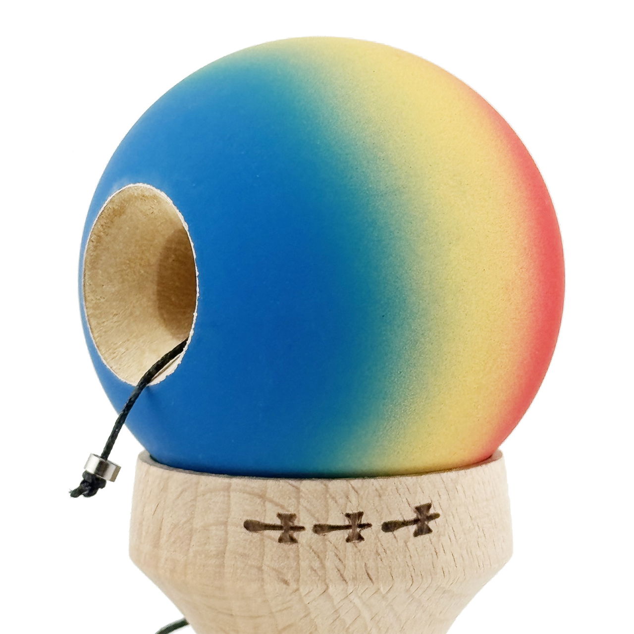 Kendama X Originala, Profesionala, Flippy, Cupe Mari KING SIZE V3, Rubber Grip, Gaura in Baza, Rulment Metalic, din lemn 18 cm, Ata 62/65 cm, Gradient Rosu/Galben/Albastru [6]