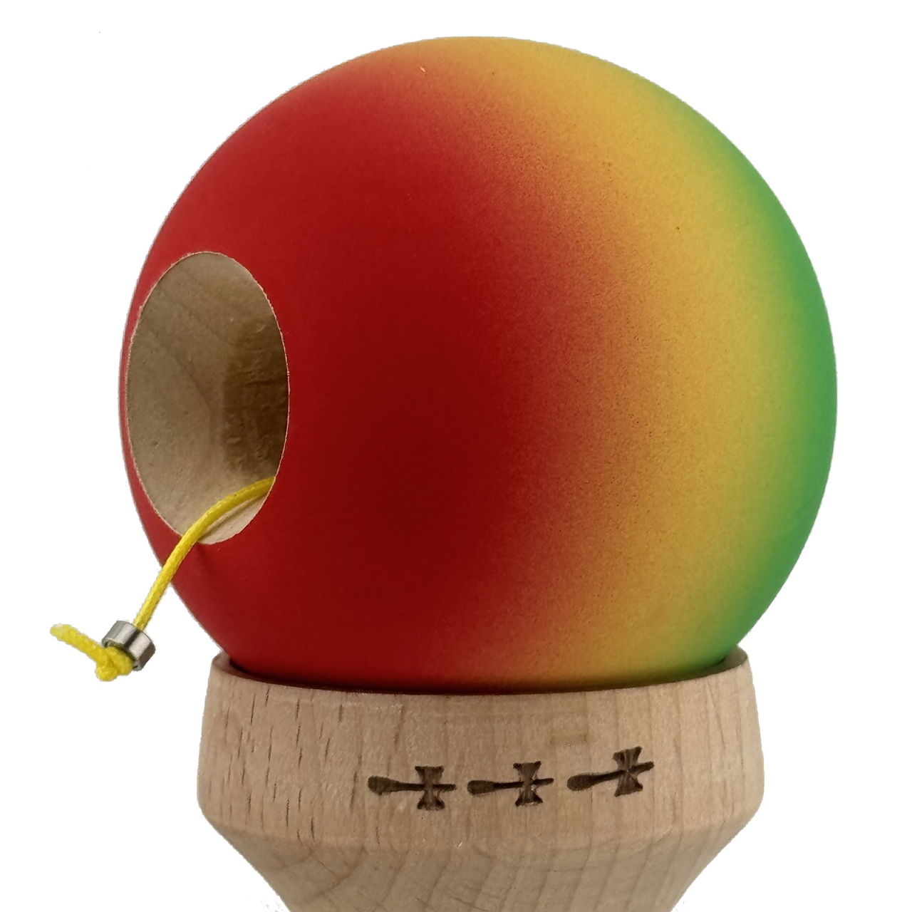 Kendama X Originala, Profesionala, Flippy, Cupe Mari KING SIZE V3, Rubber Grip, Gaura in Baza, Rulment Metalic, din lemn 18 cm, Ata 62/65 cm, Gradient Verde/Galben/Rosu [6]