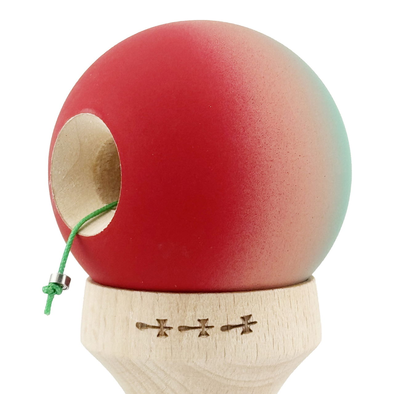Kendama X Originala, Profesionala, Flippy, Cupe Mari KING SIZE V3, Rubber Grip, Gaura in Baza, Rulment Metalic, din lemn 18 cm, Ata 62/65 cm, Gradient Verde/Roz/Rosu [6]