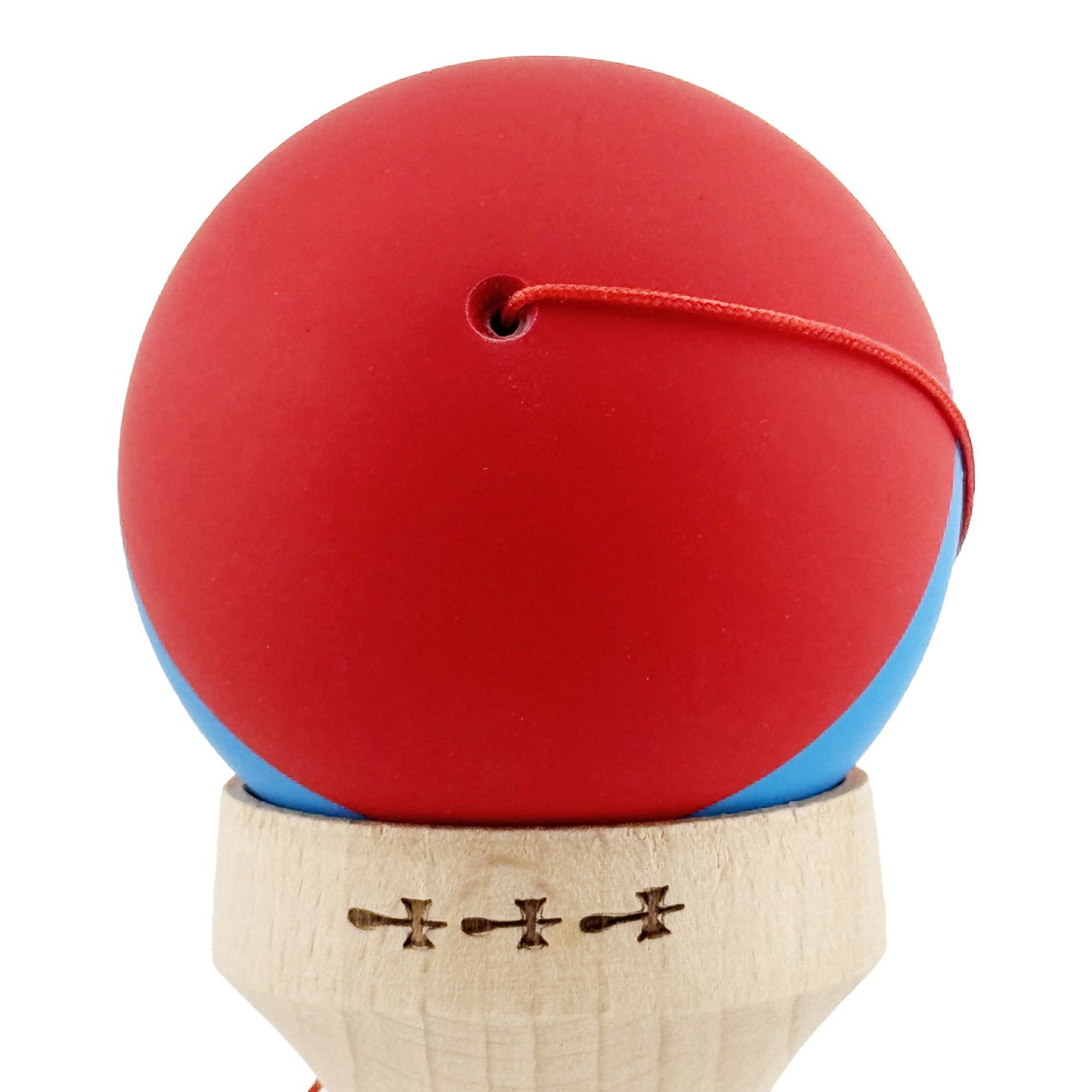 Kendama X Originala, Profesionala, Flippy, Cupe Mari KING SIZE V3, Rubber Grip, Gaura in Baza, Rulment Metalic, din lemn 18 cm, Ata 62/65 cm, M Bicolor Rosu/Albastru [9]