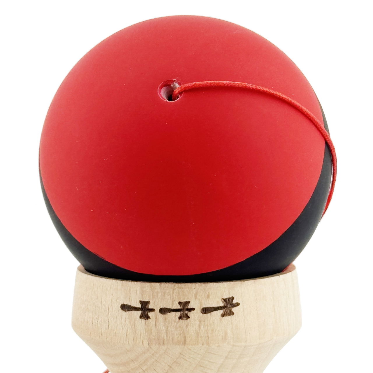 Kendama X Originala, Profesionala, Flippy, Cupe Mari KING SIZE V3, Rubber Grip, Gaura in Baza, Rulment Metalic, din lemn 18 cm, Ata 62/65 cm, M Bicolor Rosu Dublu/Negru [9]