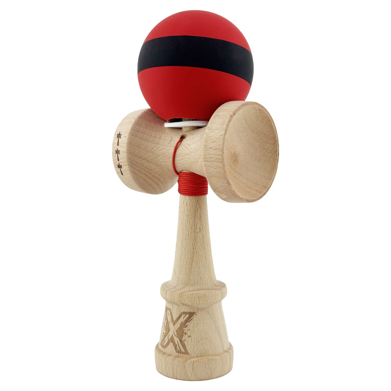 Kendama X Originala, Profesionala, Flippy, Cupe Mari KING SIZE V3, Rubber Grip, Gaura in Baza, Rulment Metalic, din lemn 18 cm, Ata 62/65 cm, M Bicolor Rosu Dublu/Negru [3]
