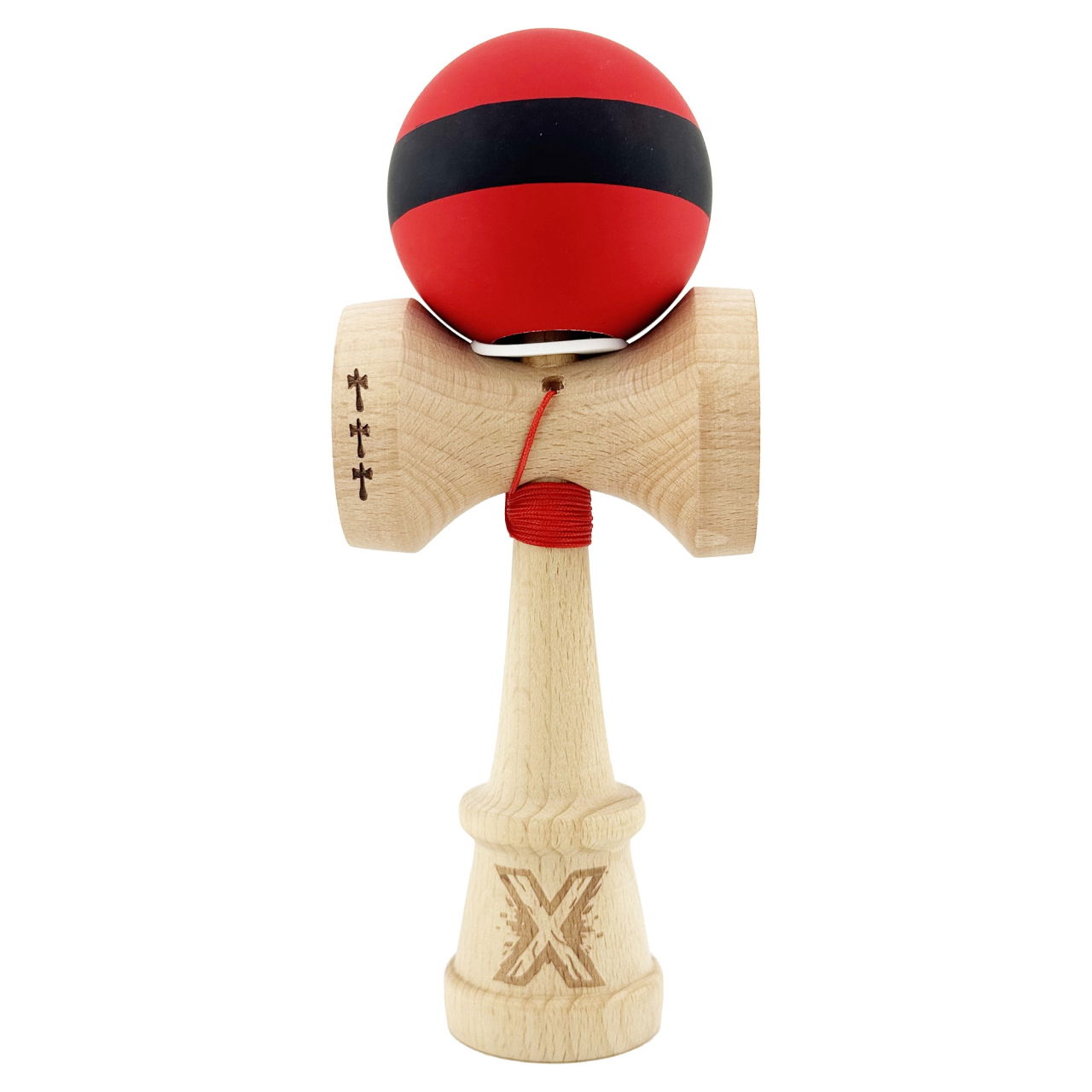 Kendama X Originala, Profesionala, Flippy, Cupe Mari KING SIZE V3, Rubber Grip, Gaura in Baza, Rulment Metalic, din lemn 18 cm, Ata 62/65 cm, M Bicolor Rosu Dublu/Negru [2]