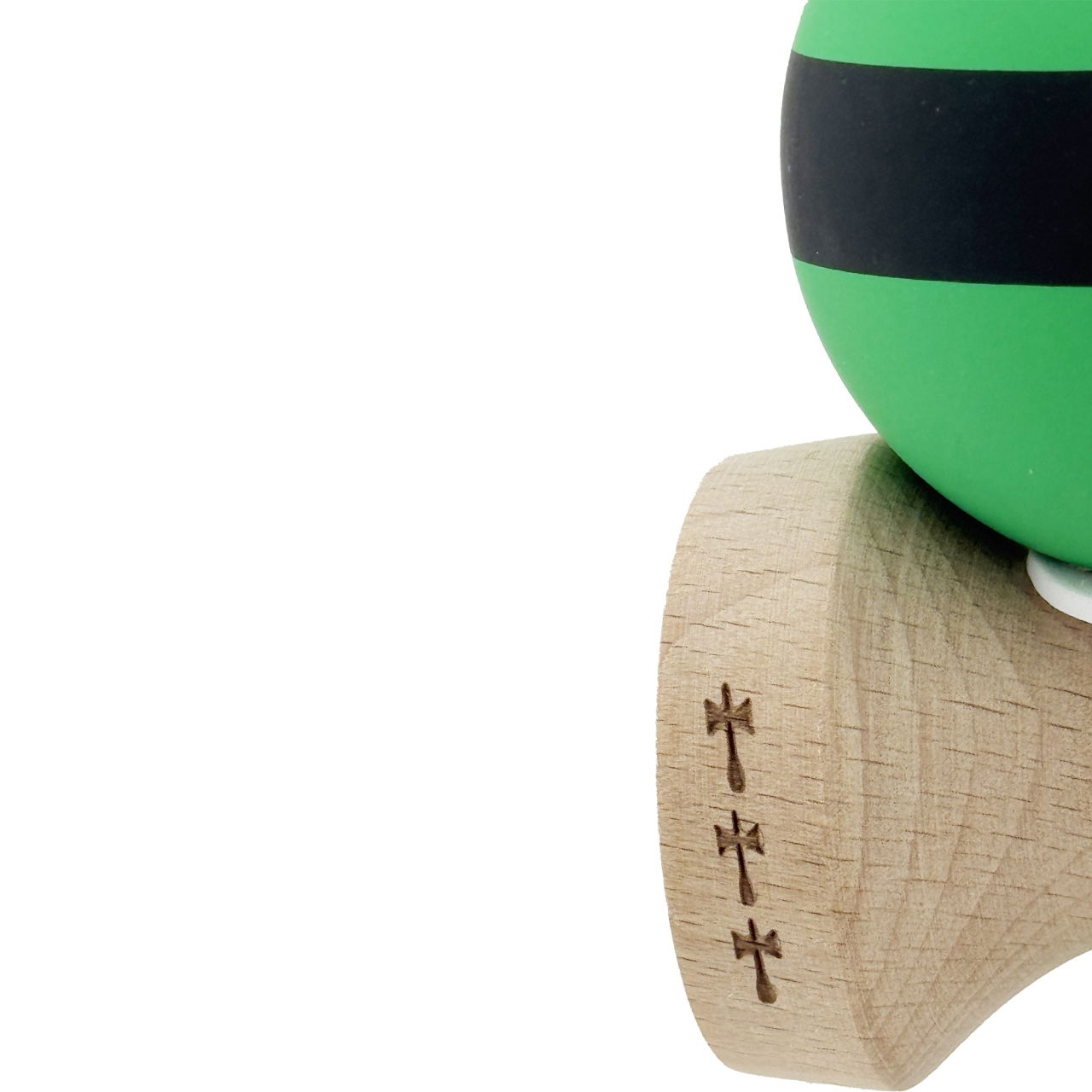 Kendama X Originala, Profesionala, Flippy, Cupe Mari KING SIZE V3, Rubber Grip, Gaura in Baza, Rulment Metalic, din lemn 18 cm, Ata 62/65 cm, M Bicolor Verde Dublu/Negru [7]