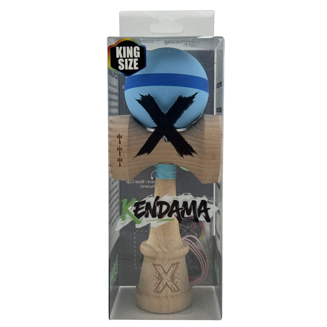 Kendama X Originala, Profesionala, Flippy, Cupe Mari KING SIZE V3, Rubber Grip, Gaura in Baza, Rulment Metalic, din lemn 18 cm, Ata 62/65 cm, M Bleu/Albastru/Bleu [6]