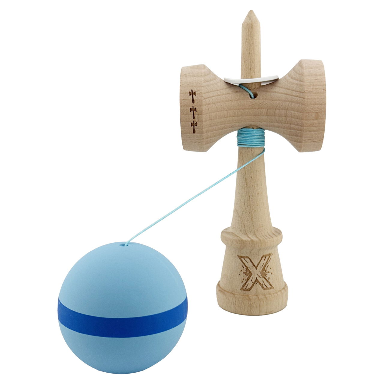 Kendama X Originala, Profesionala, Flippy, Cupe Mari KING SIZE V3, Rubber Grip, Gaura in Baza, Rulment Metalic, din lemn 18 cm, Ata 62/65 cm, M Bleu/Albastru/Bleu [4]