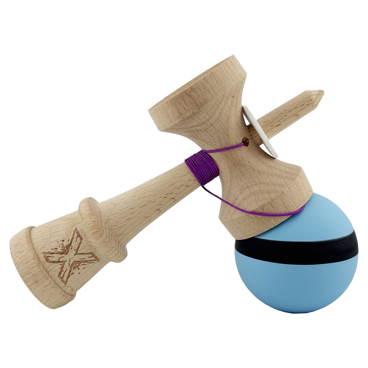 Kendama X Originala, Profesionala, Flippy, Cupe Mari KING SIZE V3, Rubber Grip, Gaura in Baza, Rulment Metalic, din lemn 18 cm, Ata 62/65 cm, M Bleu/Negru/Bleu [5]