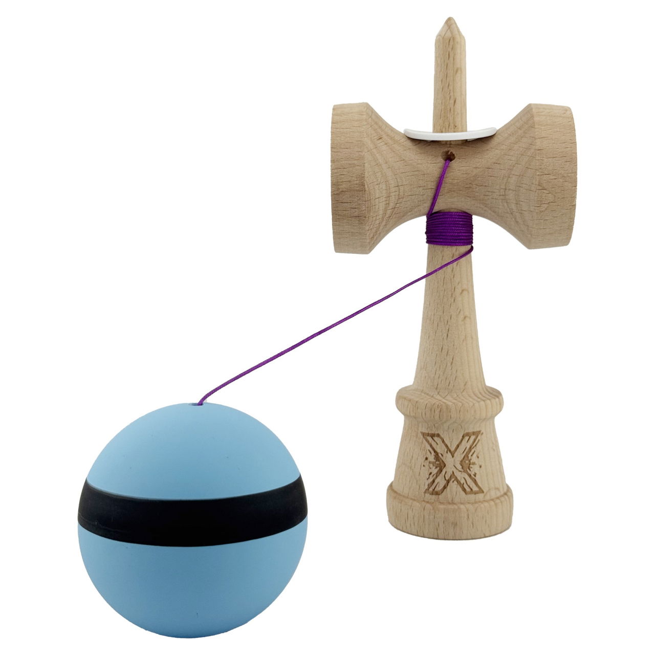 Kendama X Originala, Profesionala, Flippy, Cupe Mari KING SIZE V3, Rubber Grip, Gaura in Baza, Rulment Metalic, din lemn 18 cm, Ata 62/65 cm, M Bleu/Negru/Bleu [4]