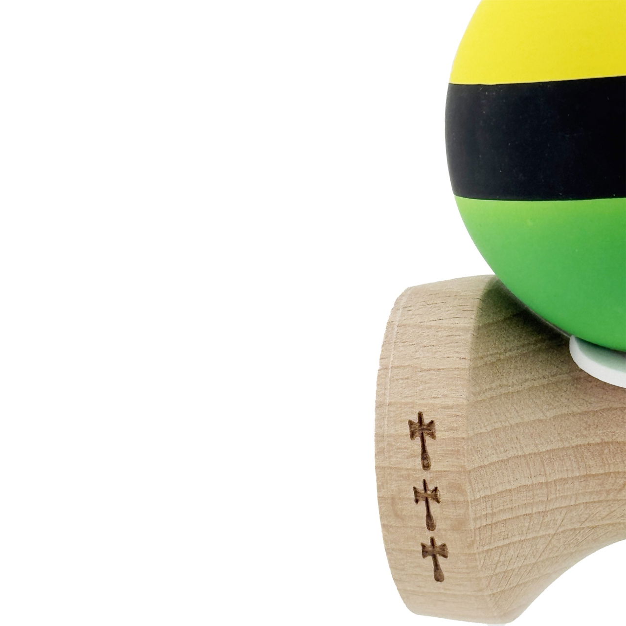 Kendama X Originala, Profesionala, Flippy, Cupe Mari KING SIZE V3, Rubber Grip, Gaura in Baza, Rulment Metalic, din lemn 18 cm, Ata 62/65 cm, M Galben/Negru/Verde [8]