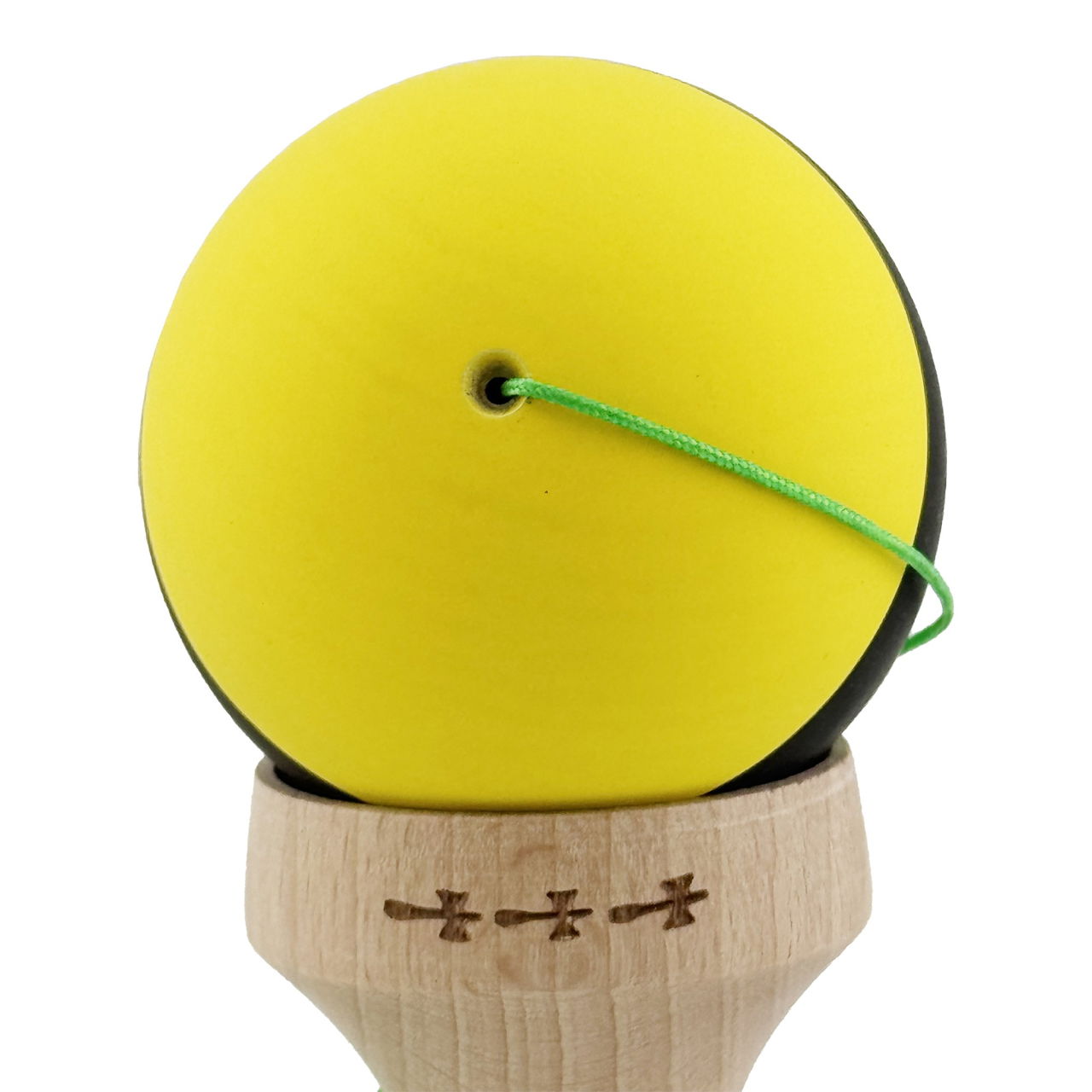 Kendama X Originala, Profesionala, Flippy, Cupe Mari KING SIZE V3, Rubber Grip, Gaura in Baza, Rulment Metalic, din lemn 18 cm, Ata 62/65 cm, M Galben/Negru/Verde [10]