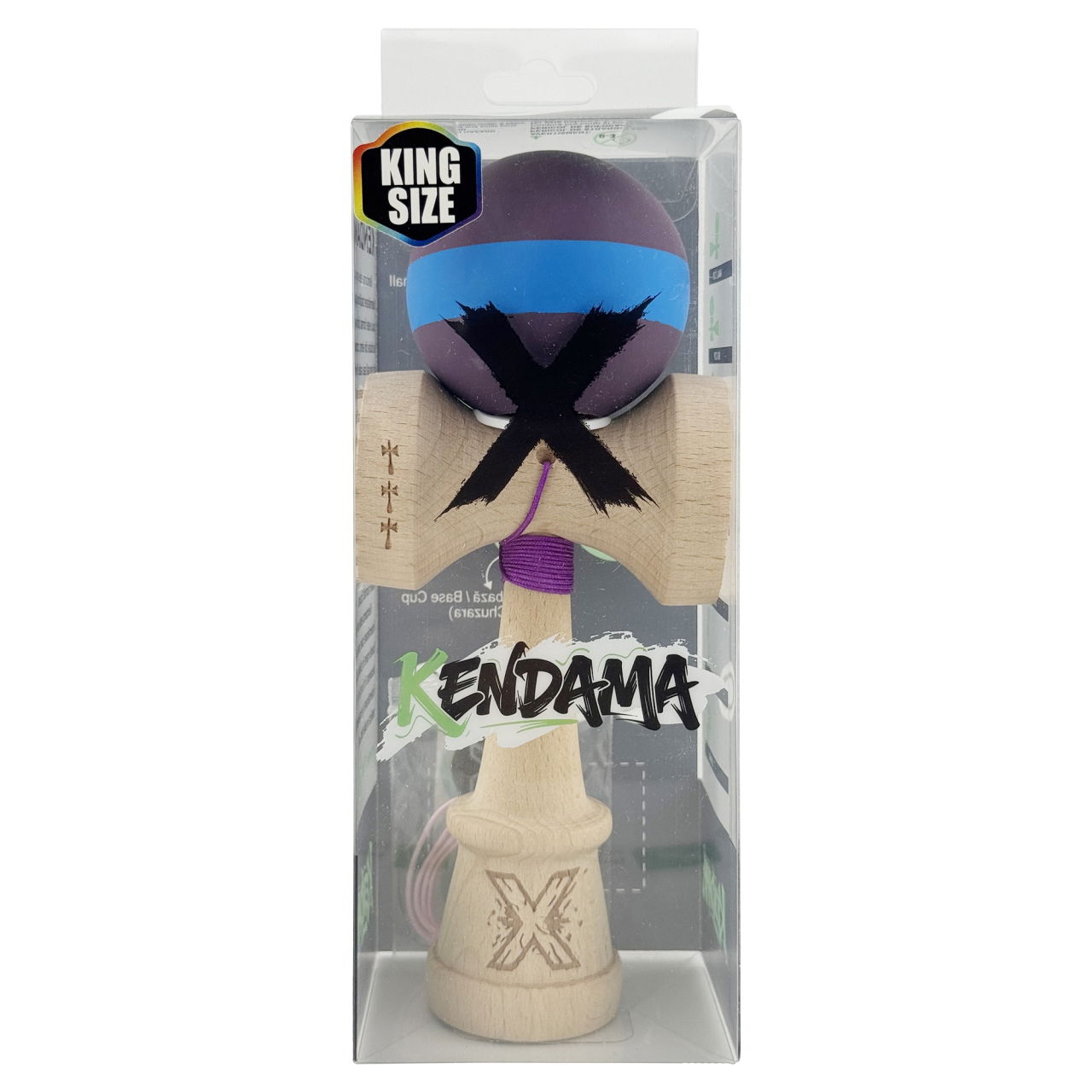 Kendama X Originala, Profesionala, Flippy, Cupe Mari KING SIZE V3, Rubber Grip, Gaura in Baza, Rulment Metalic, din lemn 18 cm, Ata 62/65 cm, M Mov/Albastru/Mov [6]
