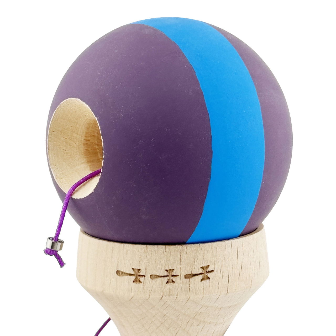 Kendama X Originala, Profesionala, Flippy, Cupe Mari KING SIZE V3, Rubber Grip, Gaura in Baza, Rulment Metalic, din lemn 18 cm, Ata 62/65 cm, M Mov/Albastru/Mov [7]