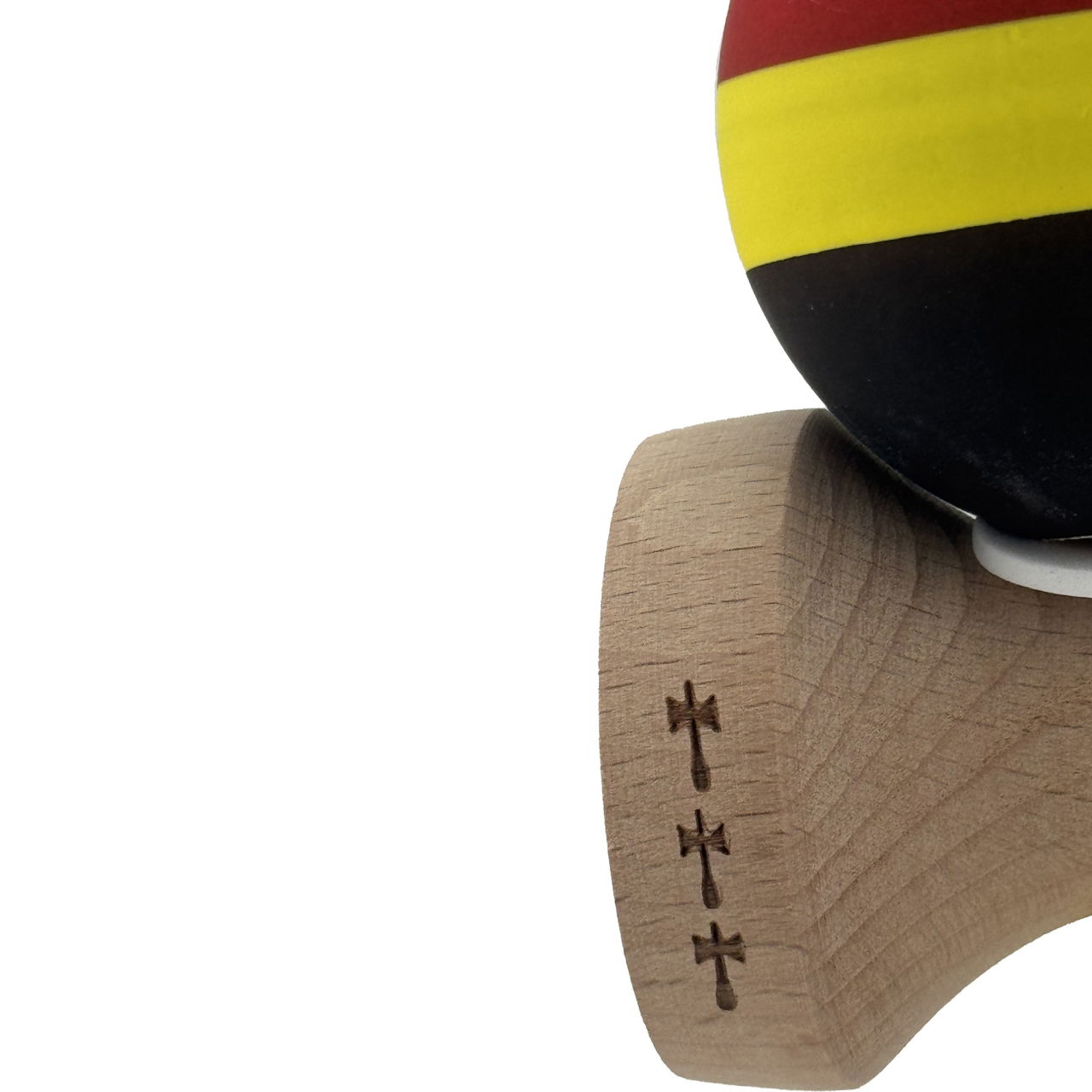 Kendama X Originala, Profesionala, Flippy, Cupe Mari KING SIZE V3, Rubber Grip, Gaura in Baza, Rulment Metalic, din lemn 18 cm, Ata 62/65 cm, M Rosu/Galben/Negru [8]
