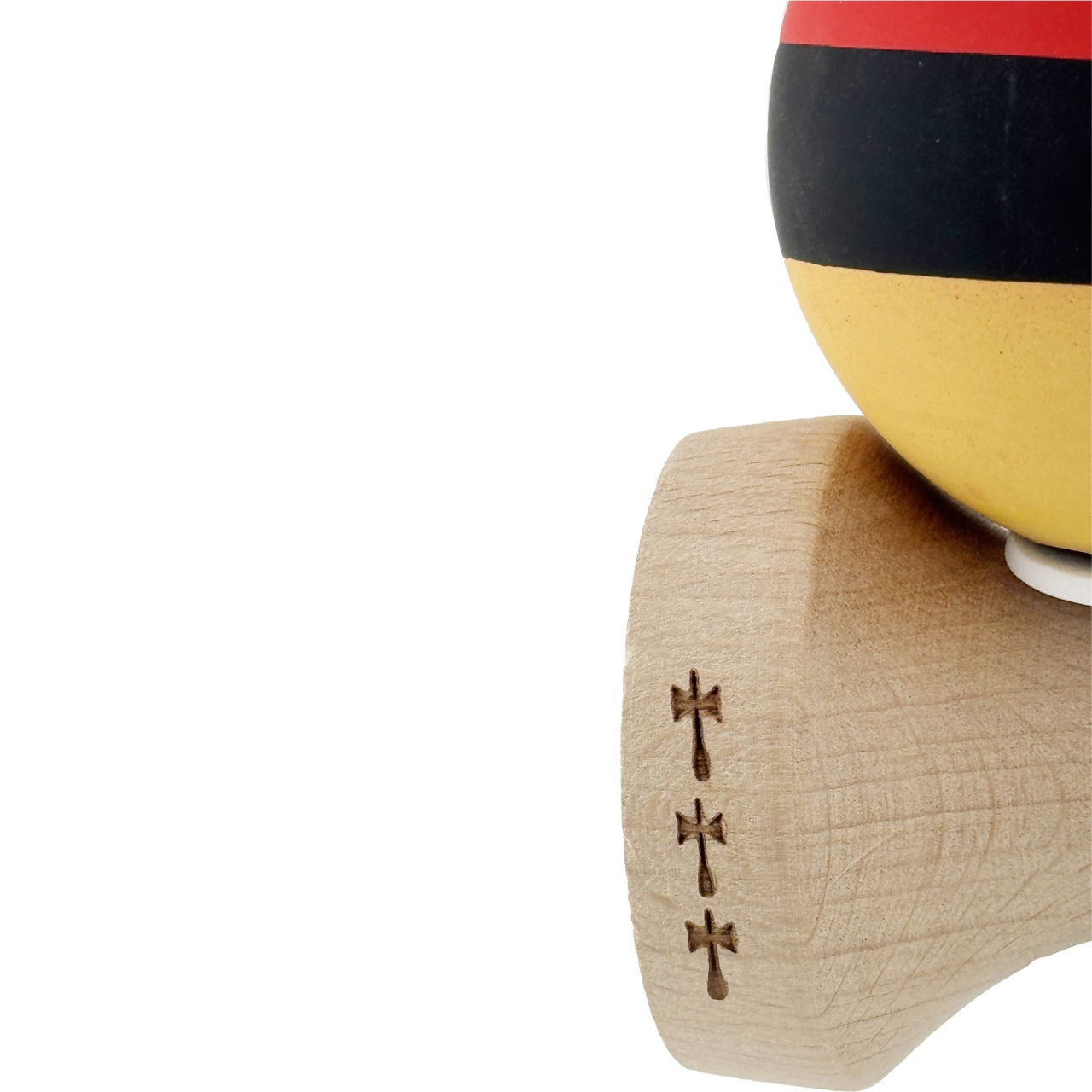 Kendama X Originala, Profesionala, Flippy, Cupe Mari KING SIZE V3, Rubber Grip, Gaura in Baza, Rulment Metalic, din lemn 18 cm, Ata 62/65 cm, M Rosu/Negru/Galben [8]