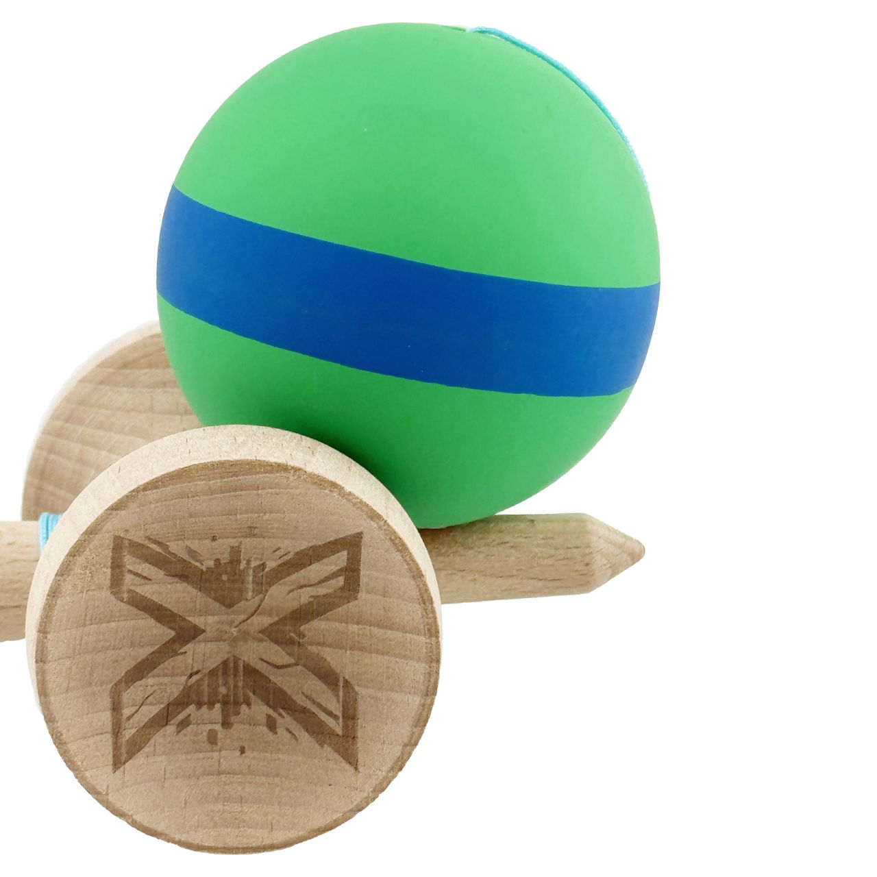 Kendama X Originala, Profesionala, Flippy, Cupe Mari KING SIZE V3, Rubber Grip, Gaura in Baza, Rulment Metalic, din lemn 18 cm, Ata 62/65 cm, M Verde/Albastru/Verde [9]