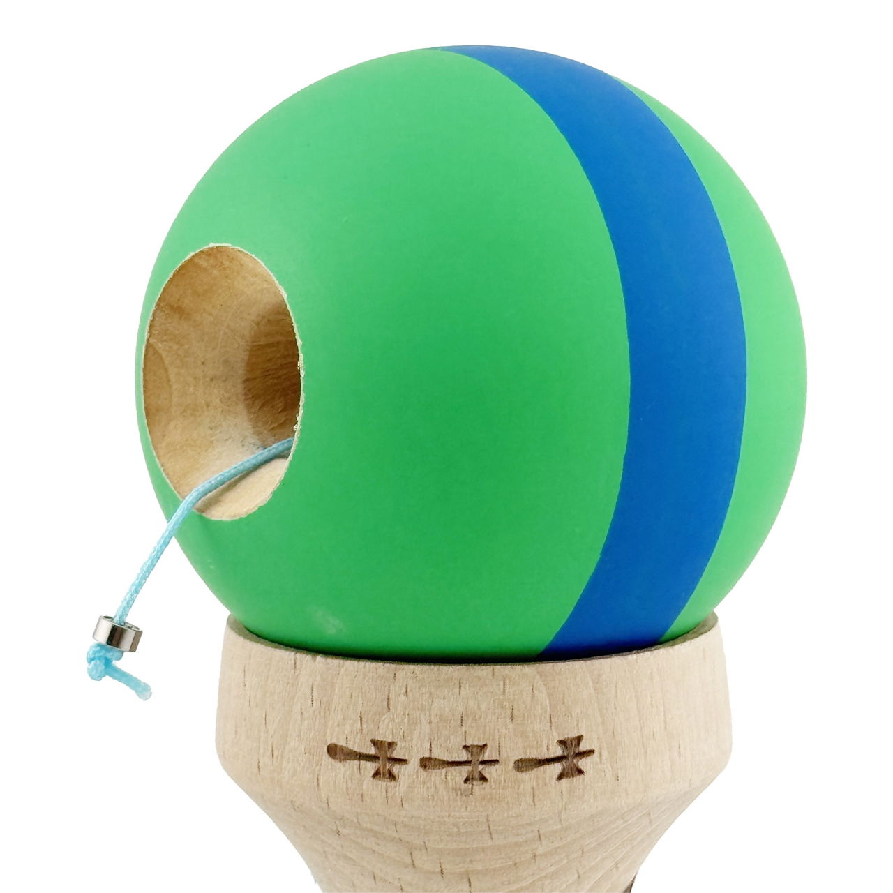 Kendama X Originala, Profesionala, Flippy, Cupe Mari KING SIZE V3, Rubber Grip, Gaura in Baza, Rulment Metalic, din lemn 18 cm, Ata 62/65 cm, M Verde/Albastru/Verde [7]