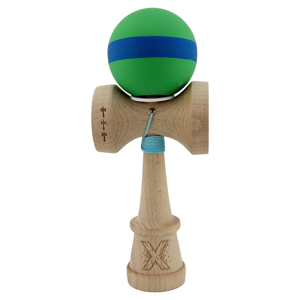 Kendama X Originala, Profesionala, Flippy, Cupe Mari KING SIZE V3, Rubber Grip, Gaura in Baza, Rulment Metalic, din lemn 18 cm, Ata 62/65 cm, M Verde/Albastru/Verde [2]