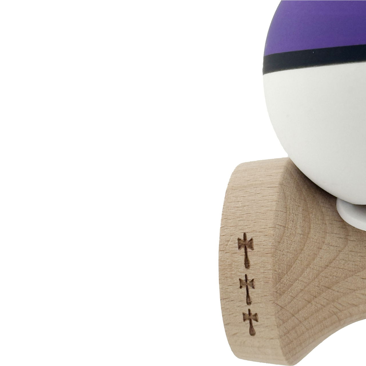 Kendama X Originala, Profesionala, Flippy, Cupe Mari KING SIZE V3, Rubber Grip, Gaura in Baza, Rulment Metalic, din lemn 18 cm, Ata 62/65 cm, S Bicolor Mov/Alb [7]