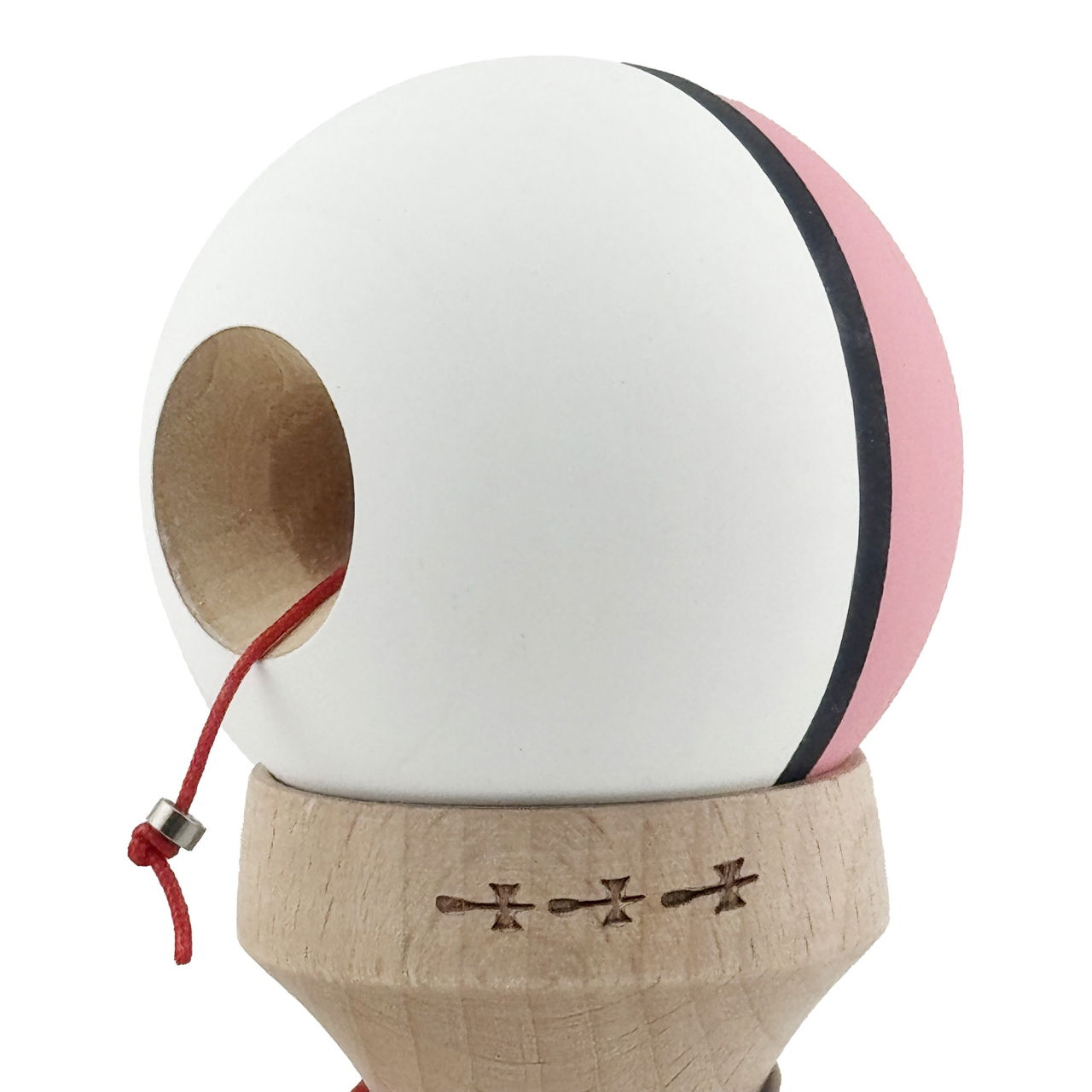 Kendama X Originala, Profesionala, Flippy, Cupe Mari KING SIZE V3, Rubber Grip, Gaura in Baza, Rulment Metalic, din lemn 18 cm, Ata 62/65 cm, S Bicolor Roz/Alb [7]
