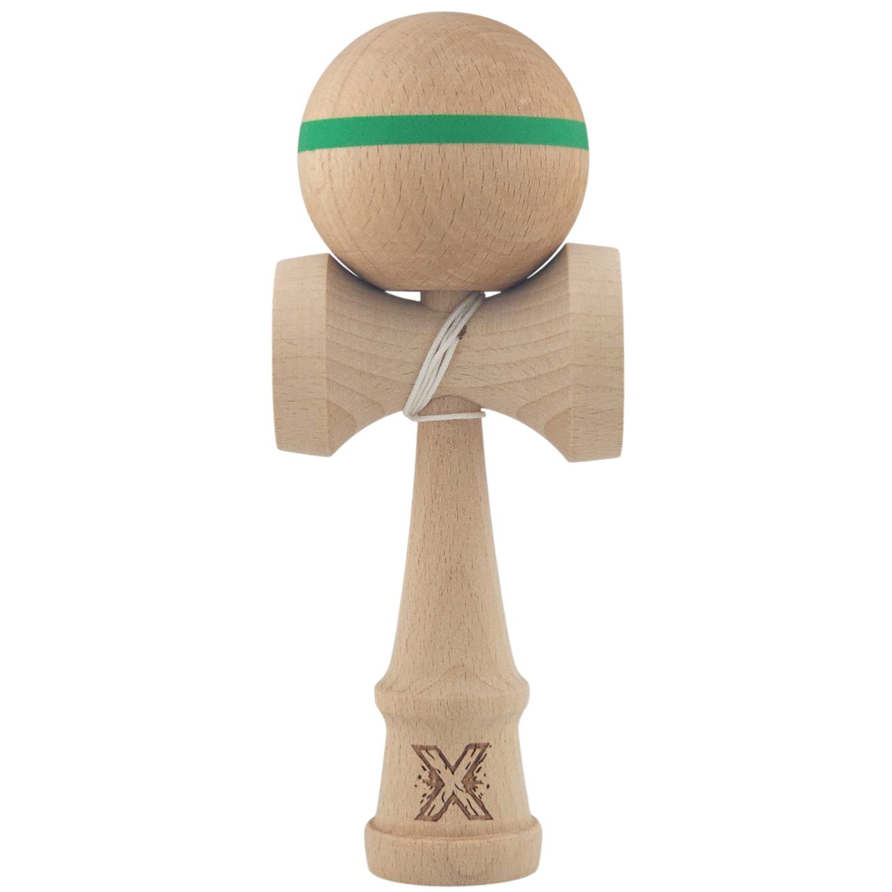 Kendama X Originală, Profesională, Flippy, din Lemn,18 cm, Model cu Dunga Verde [1]