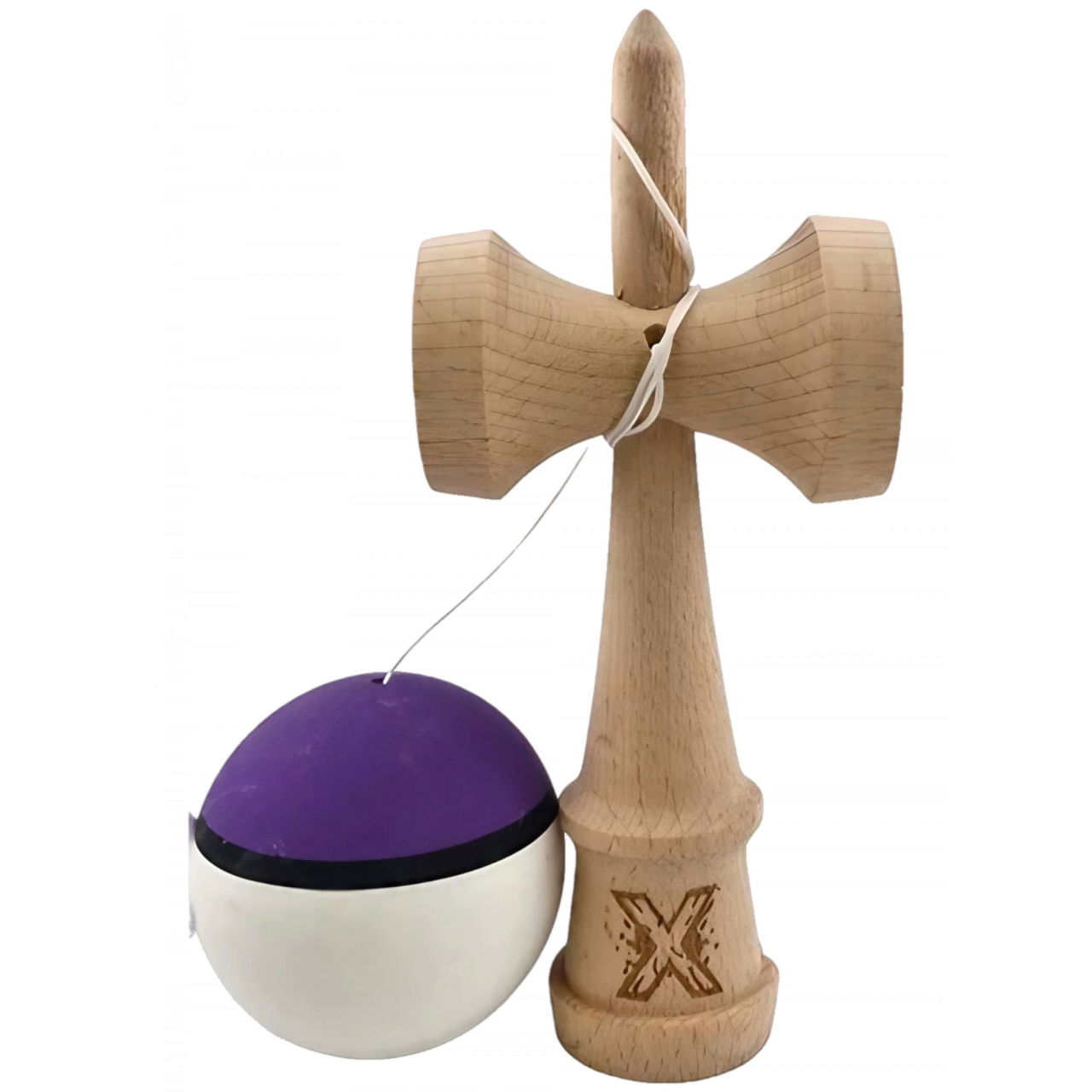 Kendama X Originala, Profesionala, Flippy, din Lemn, 18 cm, Multicolor Mov/Negru/Alb [3]